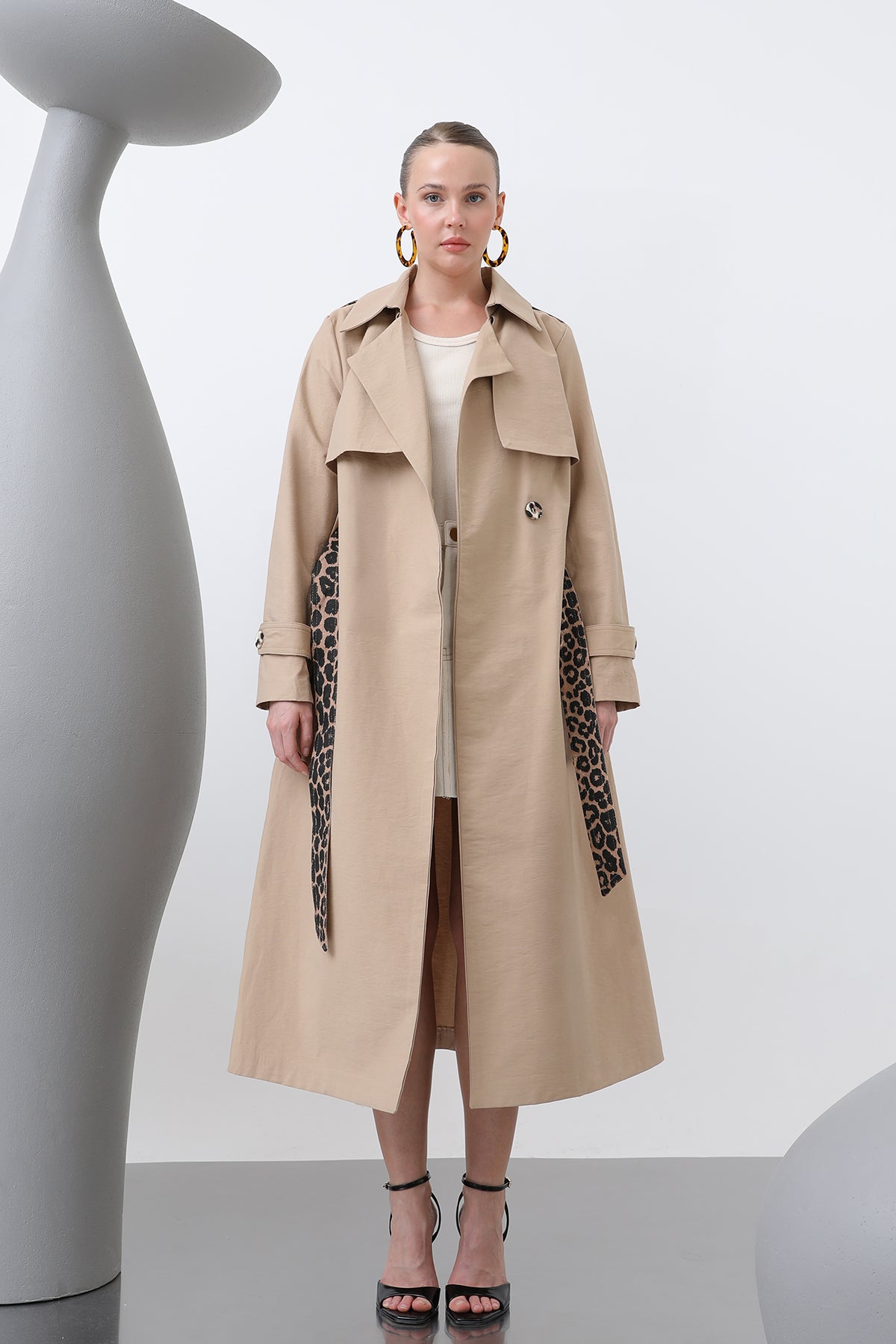 Kadın Leopar Garnili Trench - 32113TRC