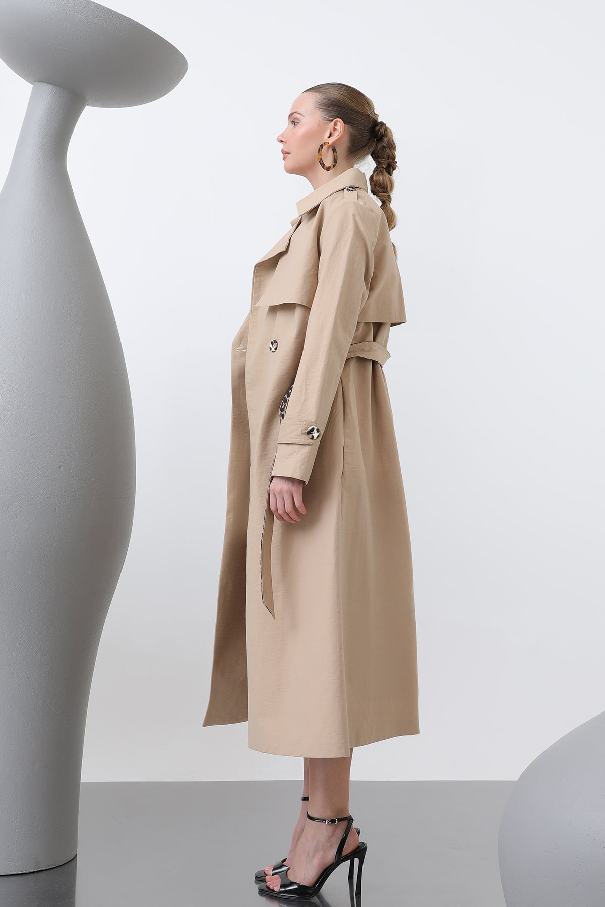 Kadın Leopar Garnili Trench - 32113TRC