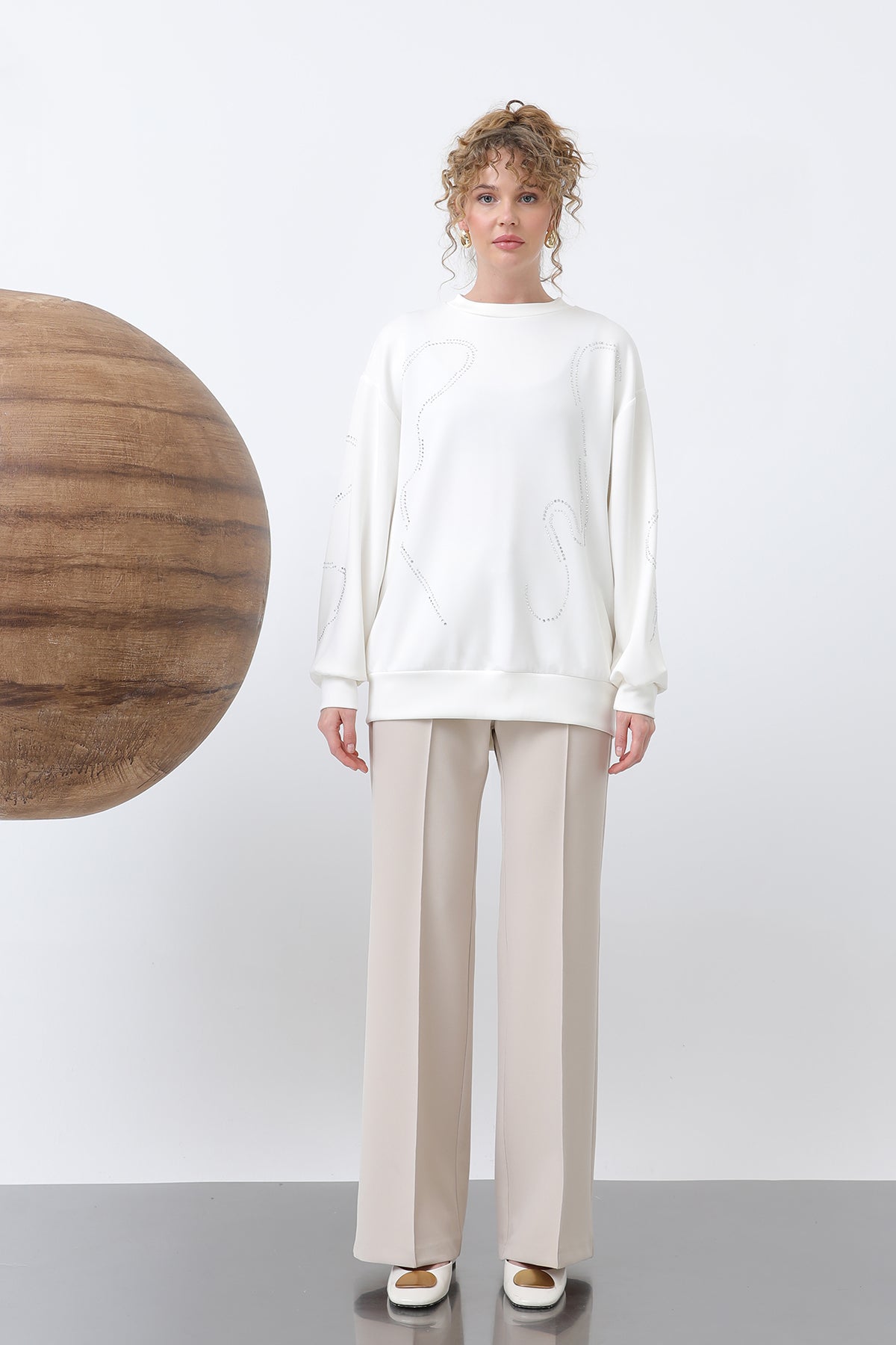 Kadın Taşlı Basic Sweat -32117SWT