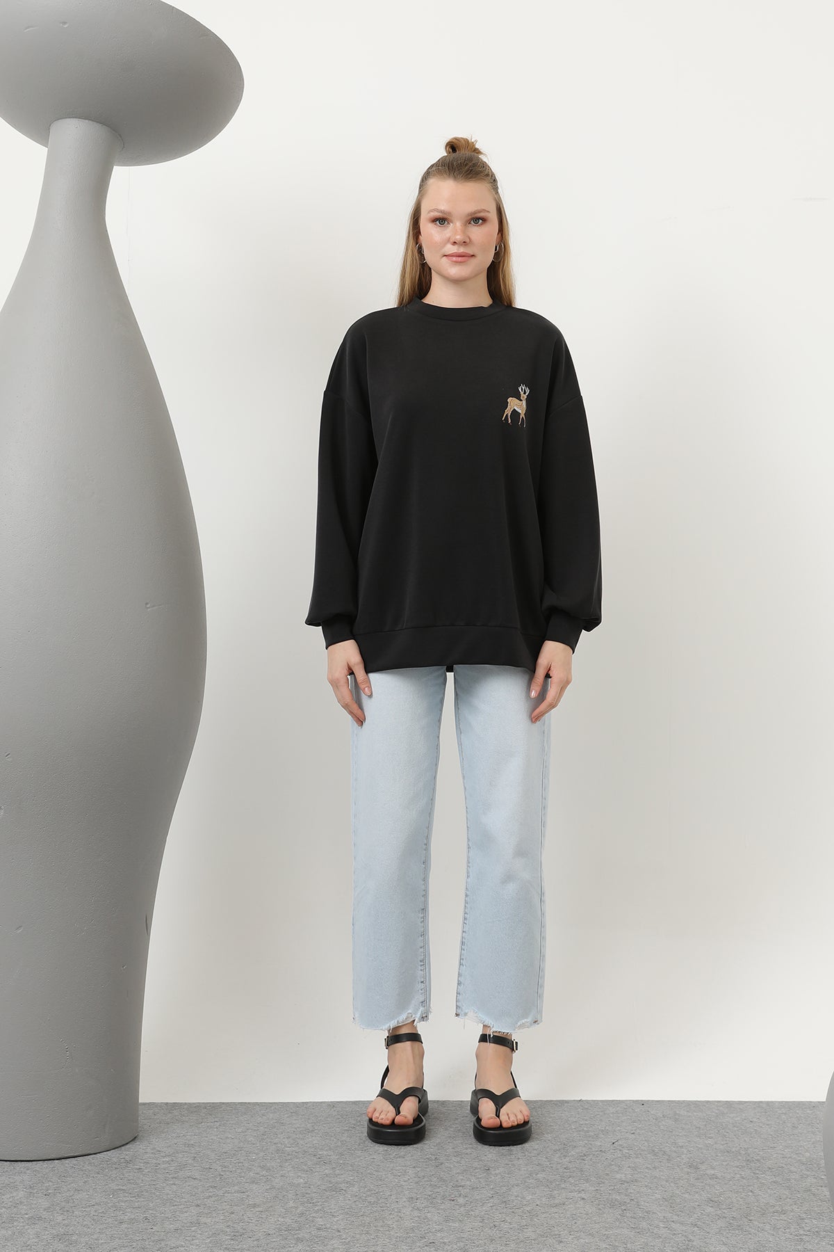 Kadın Arkası Geyikli Sweat - 32118SWT