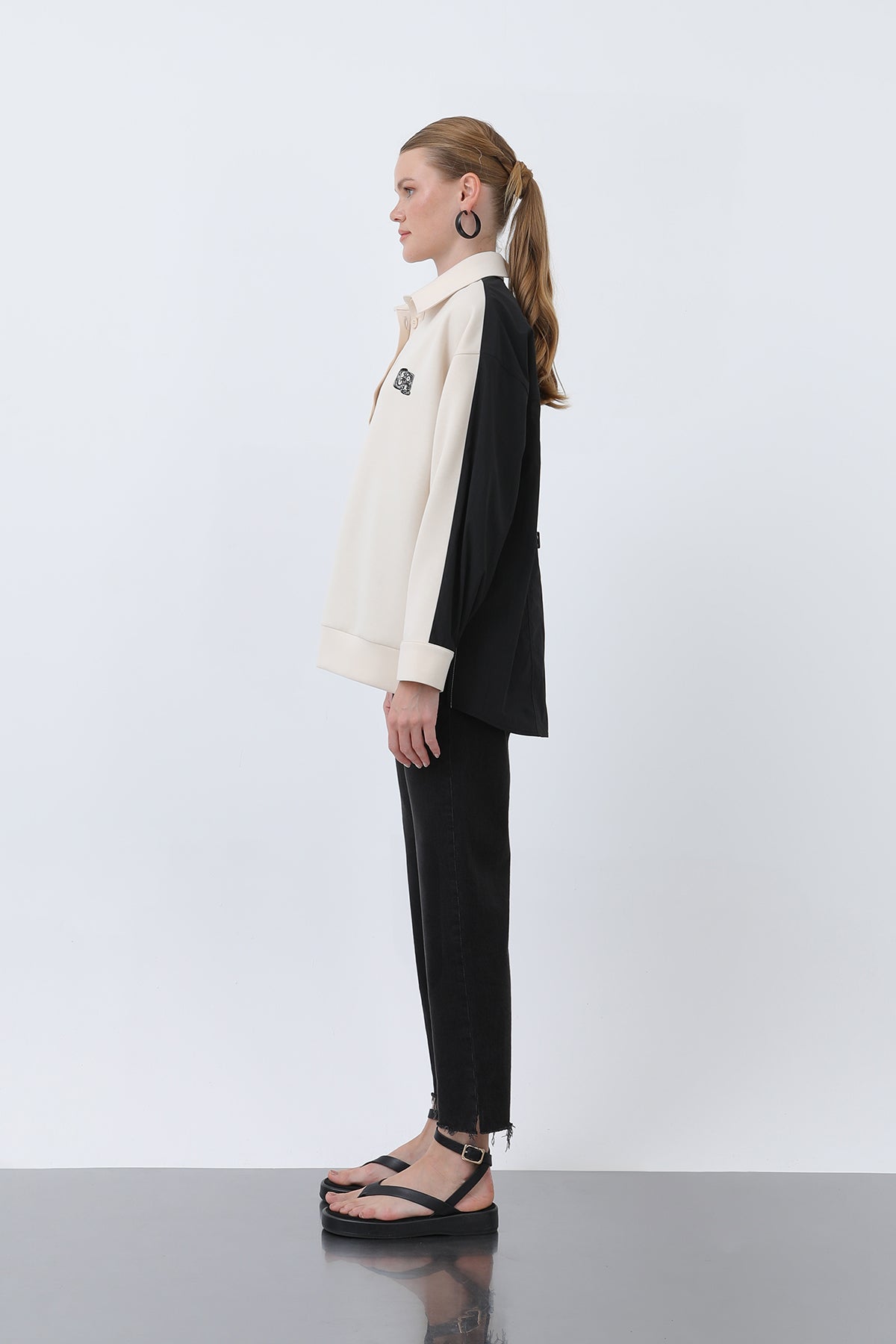 Kadın Önü Nakış Arkası Paraşüt Gömlek -32120GML