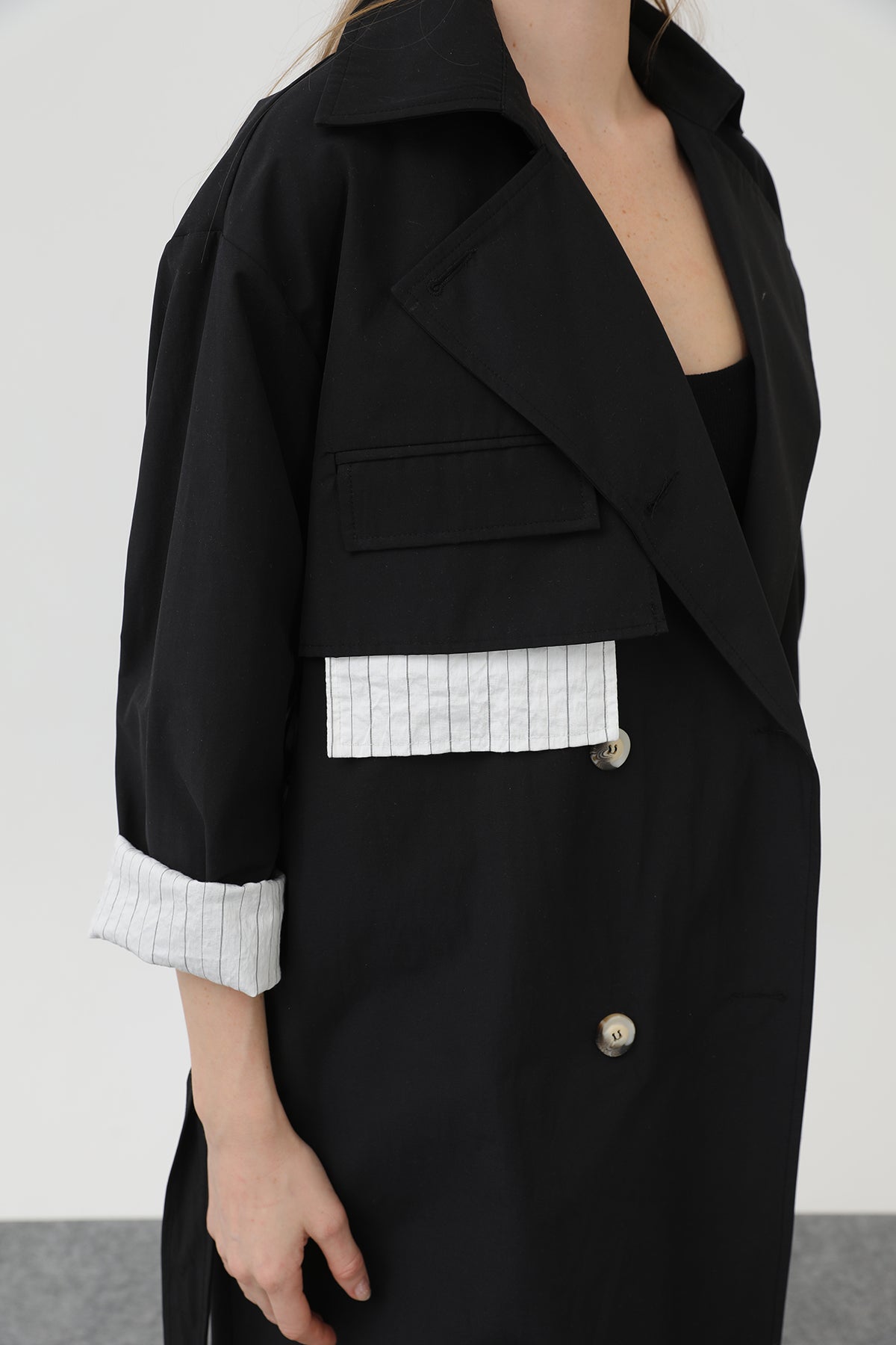 Kadın Garni Çizgili Detaylı Trench - 32141TRC