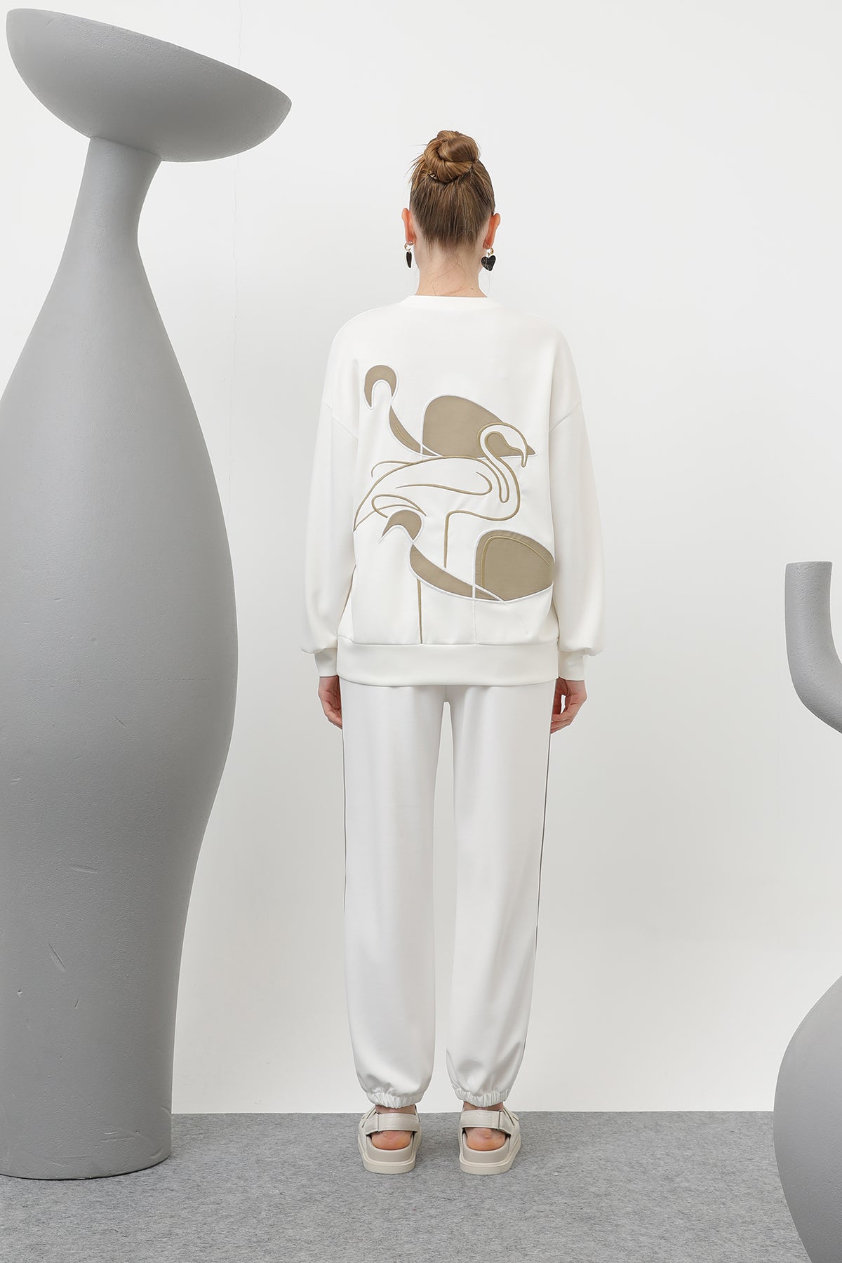 Kadın Kuğu Nakışlı Eşofman Takım - 32162TKS