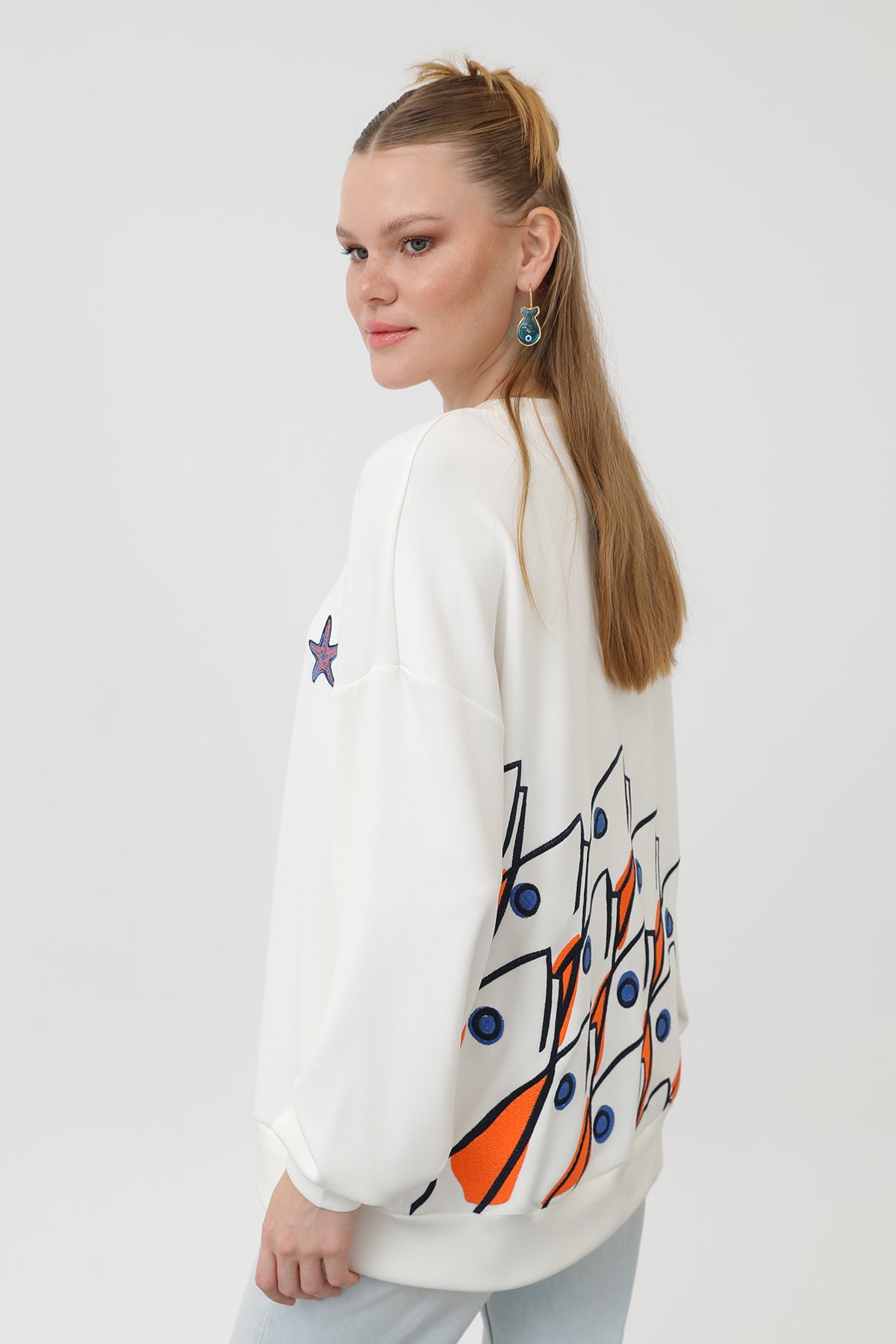 Kadın Balık Nakışlı Sweat - 32163SWT