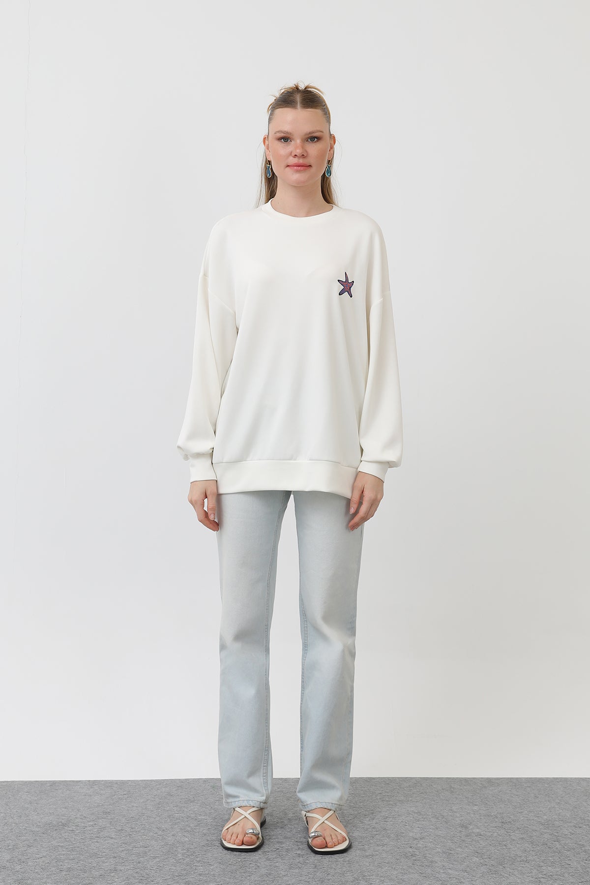 Kadın Balık Nakışlı Sweat - 32163SWT