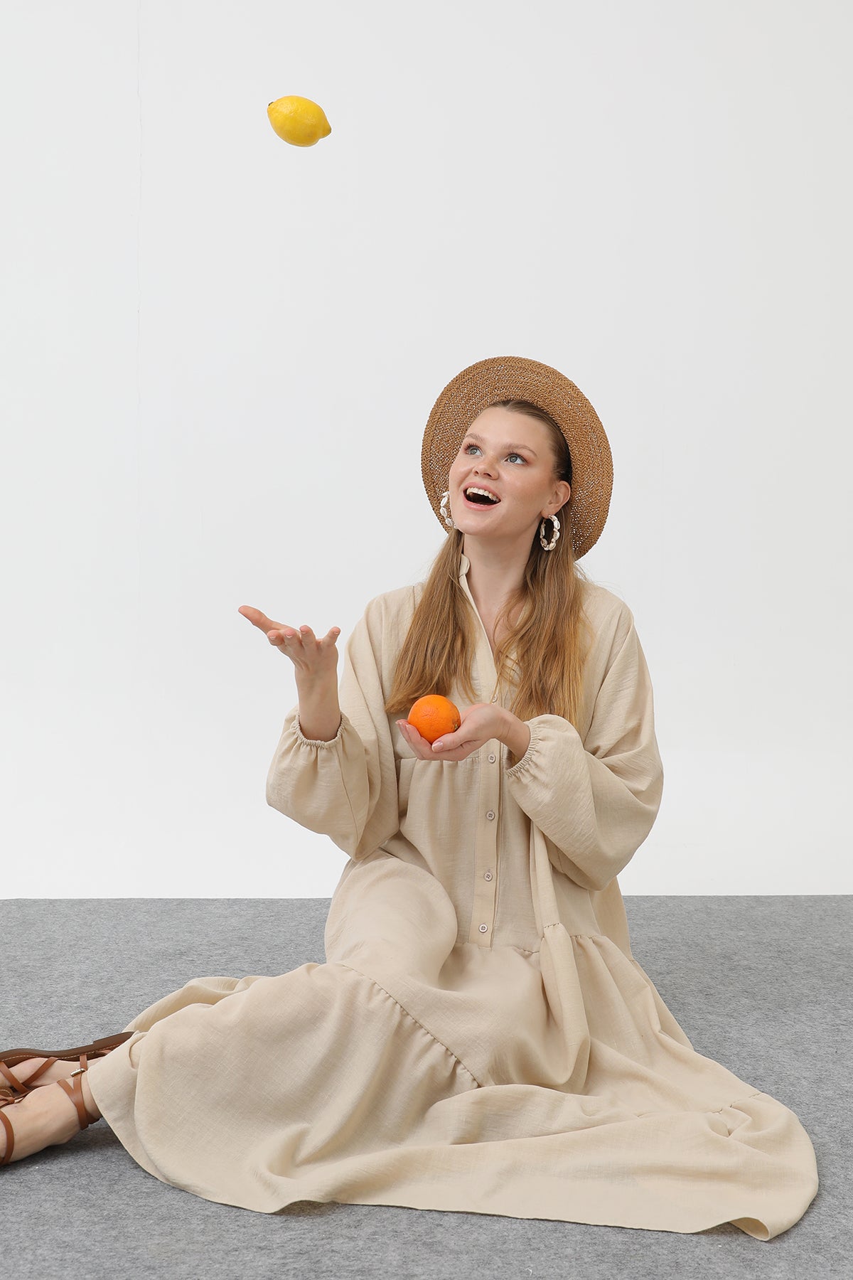 Kadın Keten Elbise - 32171ELB