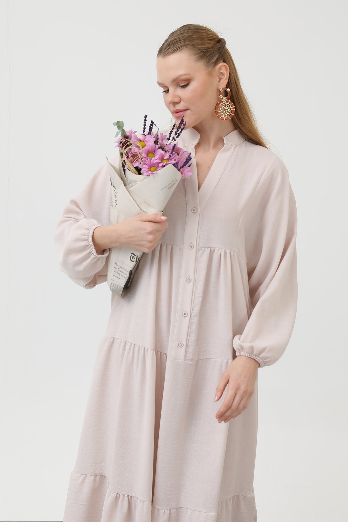 Kadın Keten Elbise - 32171ELB