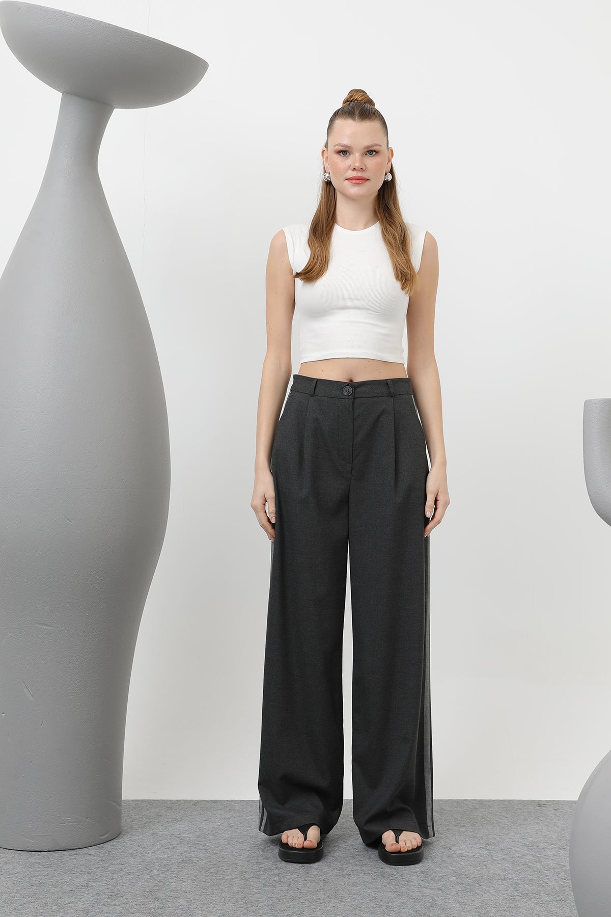 Kadın Garnili Pileli Pantolon - 32176PNT