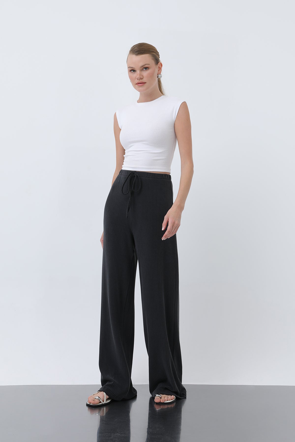 Kadın Fitilli Belden Bağlamalı Pantolon -32224PNT