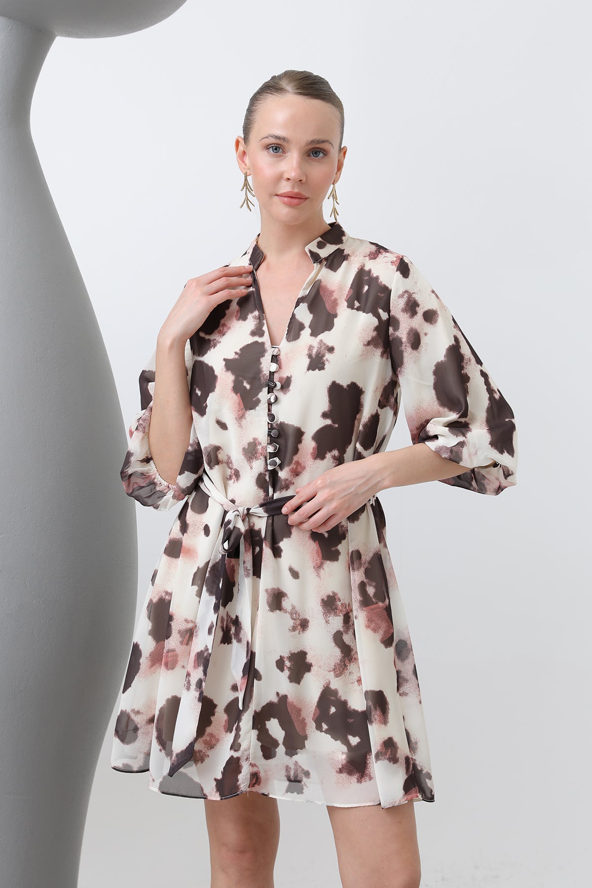 Kadın Desenli Kısa Elbise -32227ELB