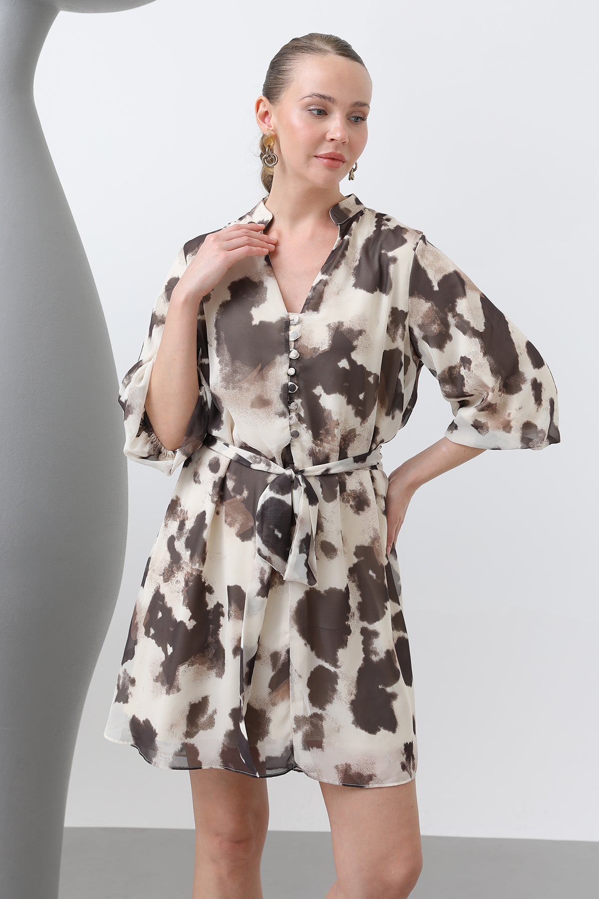 Kadın Desenli Kısa Elbise -32227ELB