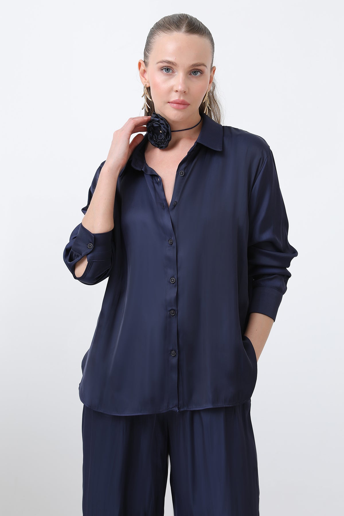 Kadın Saten Gömlek - 32258GML