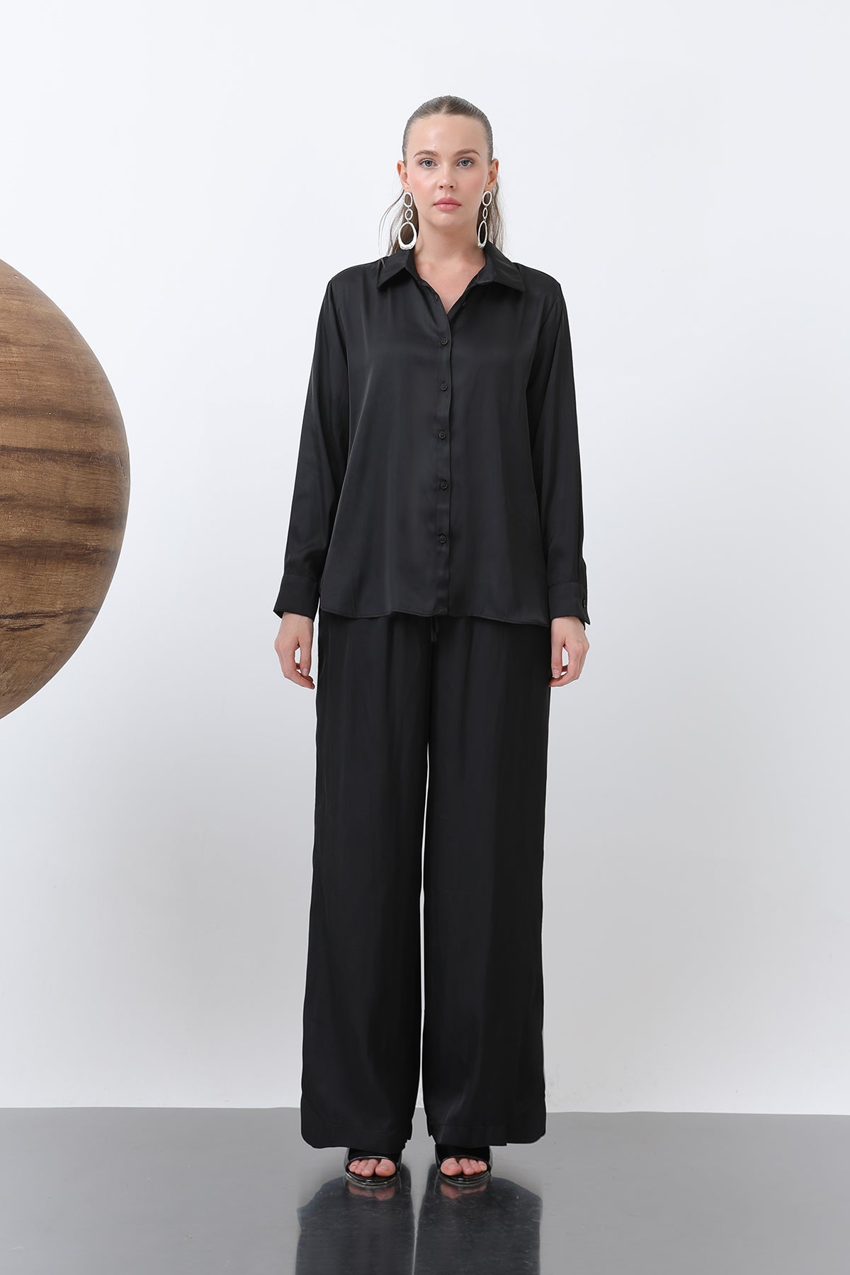 Kadın Saten Belden Bağlamalı Pantalon - 32259PNT