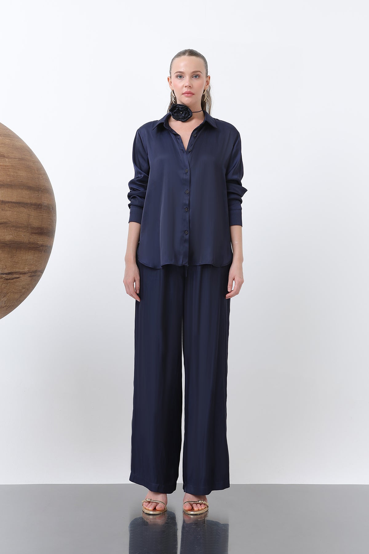 Kadın Saten Belden Bağlamalı Pantalon - 32259PNT