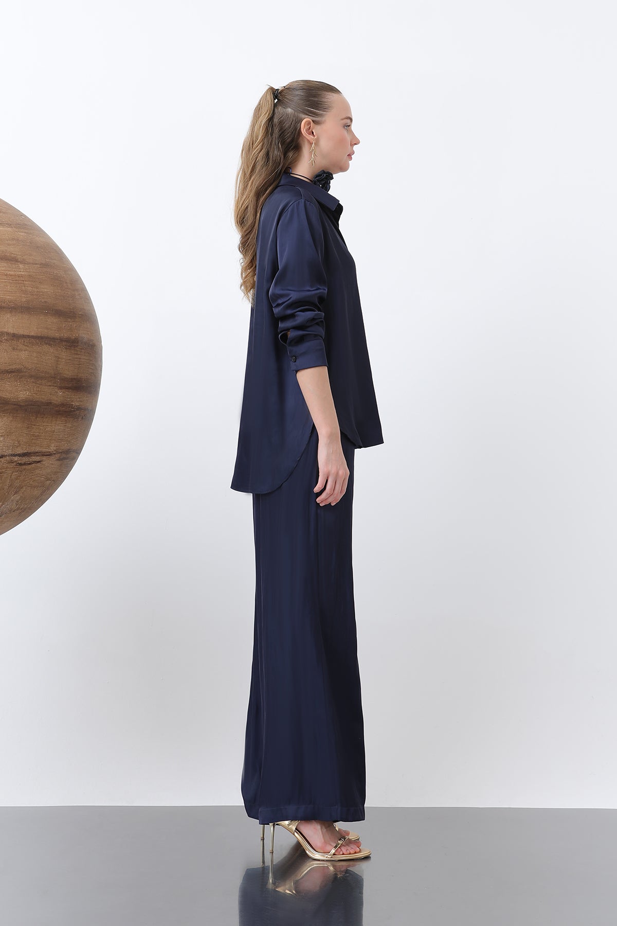 Kadın Saten Belden Bağlamalı Pantalon - 32259PNT