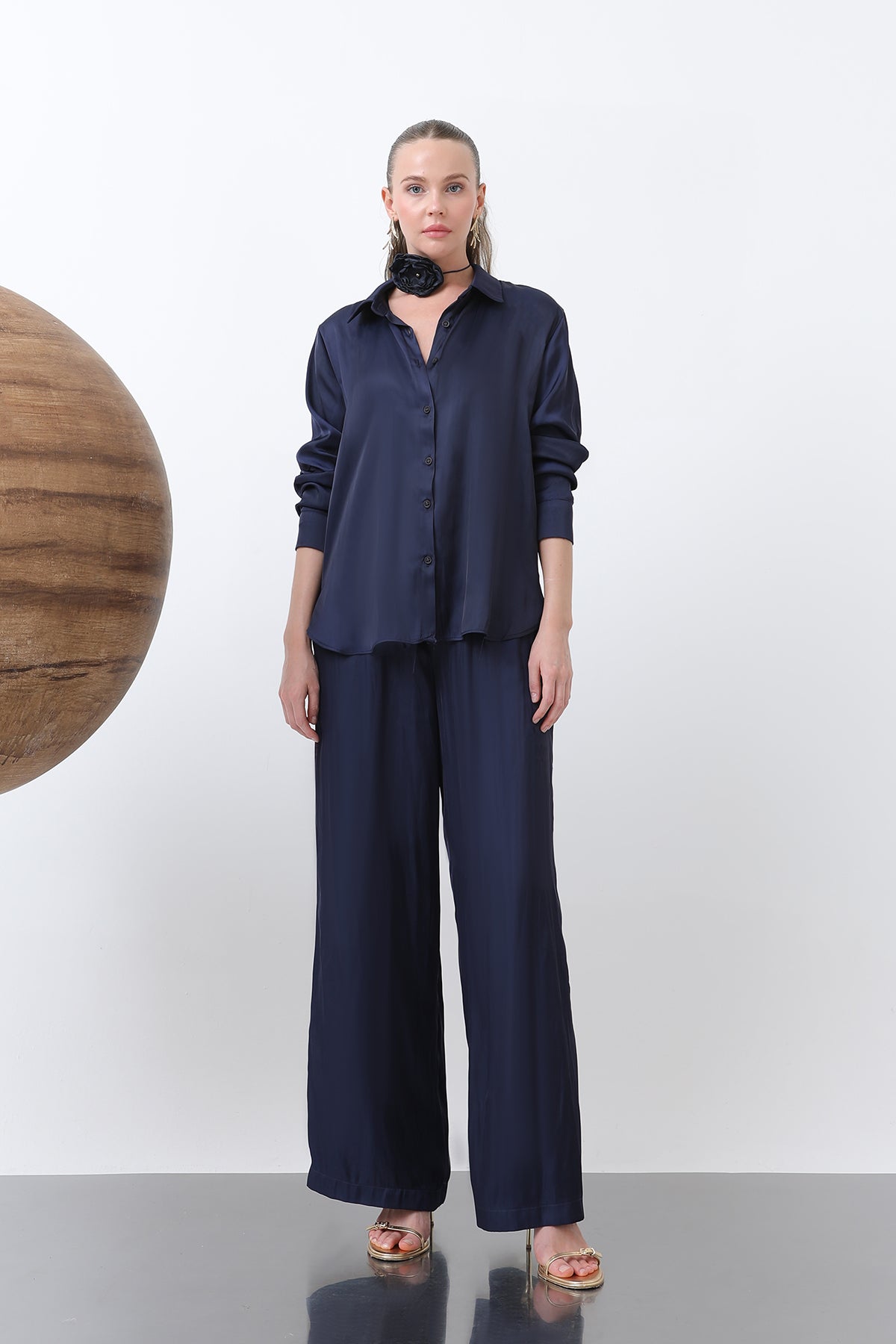 Kadın Saten Belden Bağlamalı Pantalon - 32259PNT