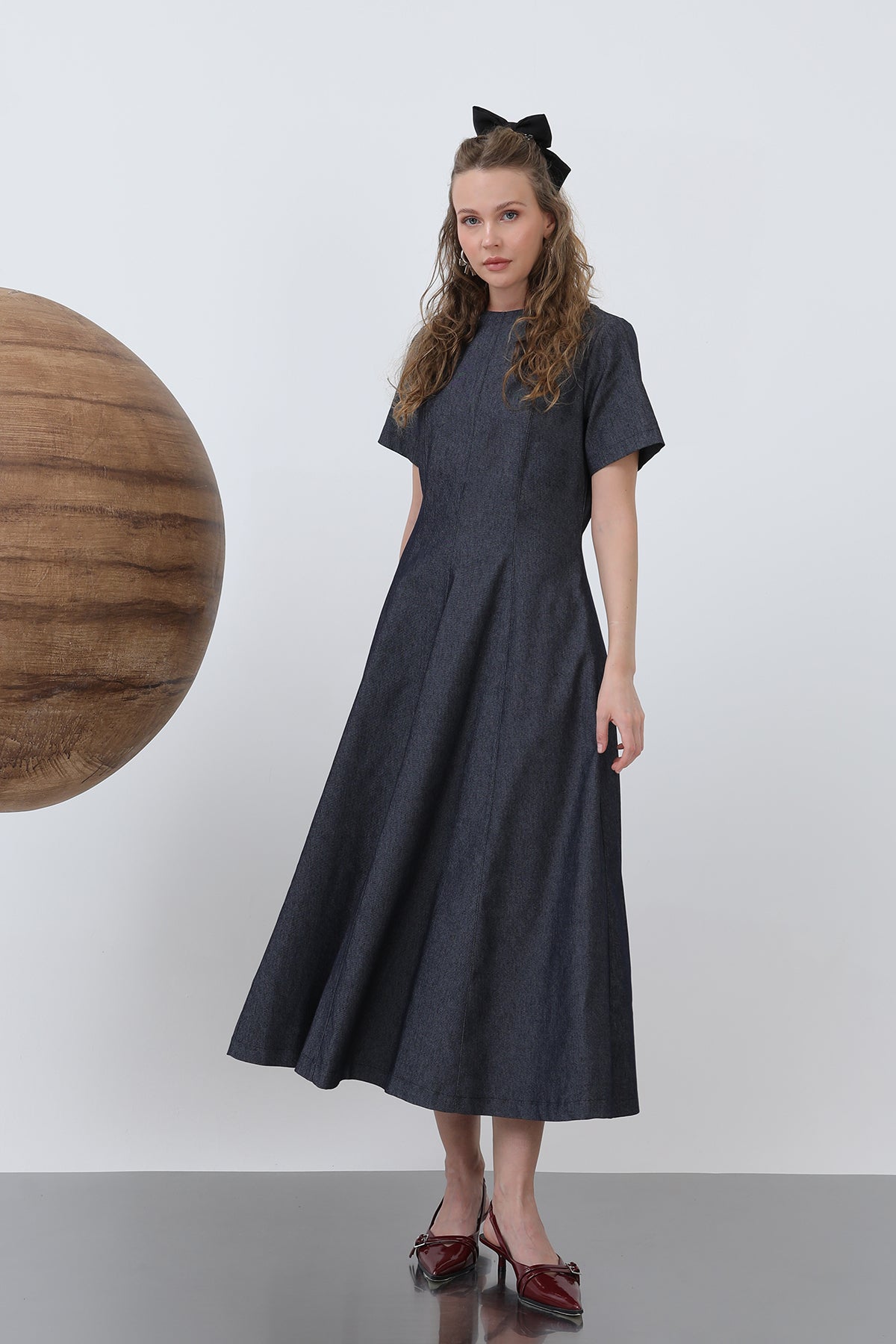 Kadın Denim Açılımlı Midi Elbise - 32308ELB