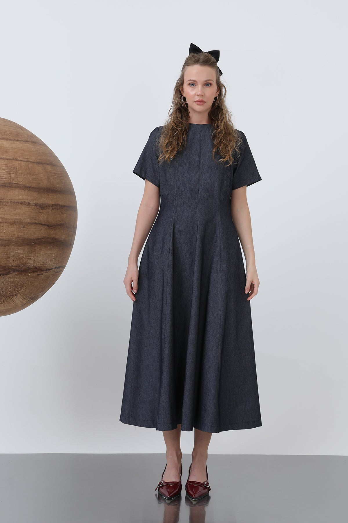 Kadın Denim Açılımlı Midi Elbise - 32308ELB