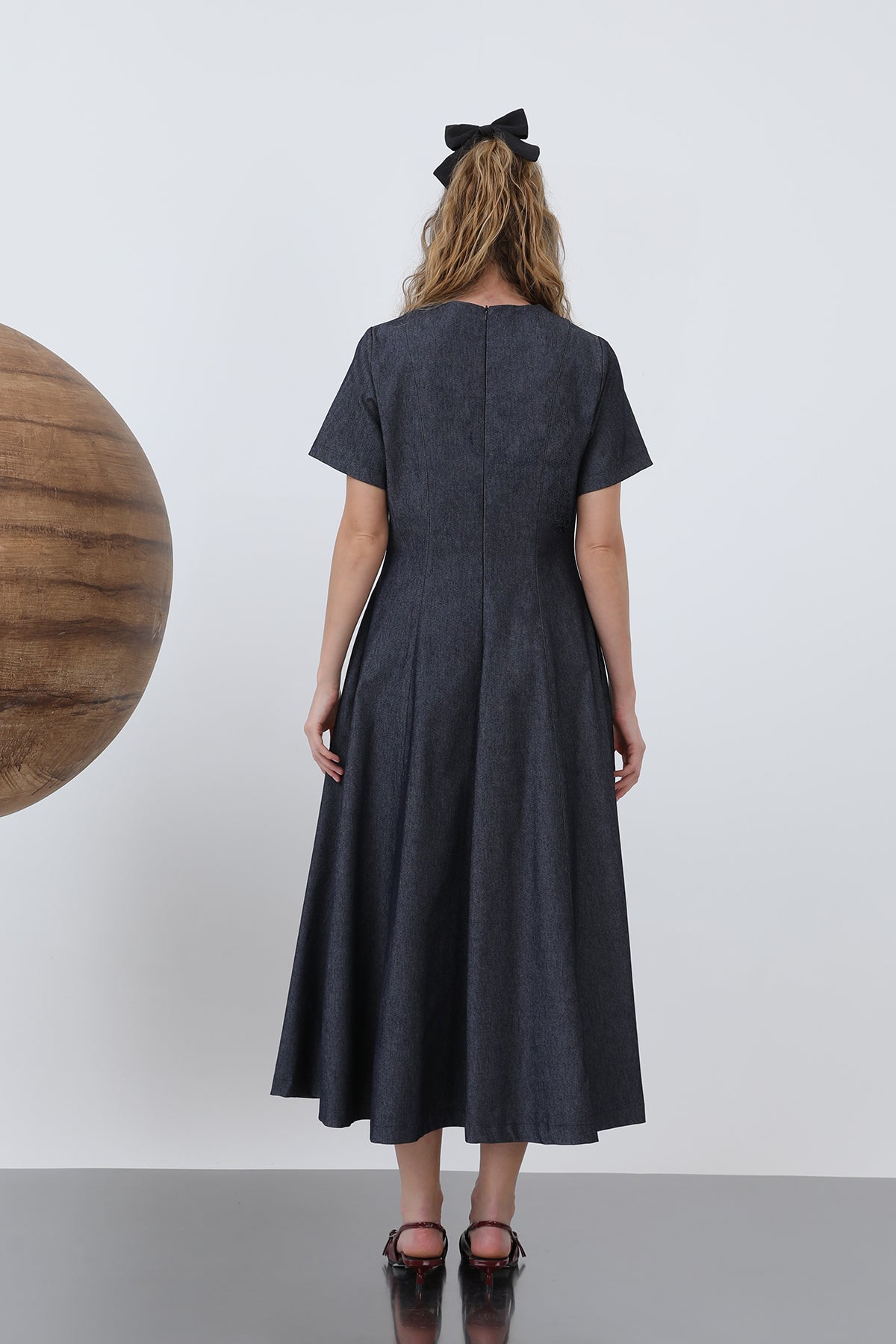 Kadın Denim Açılımlı Midi Elbise - 32308ELB