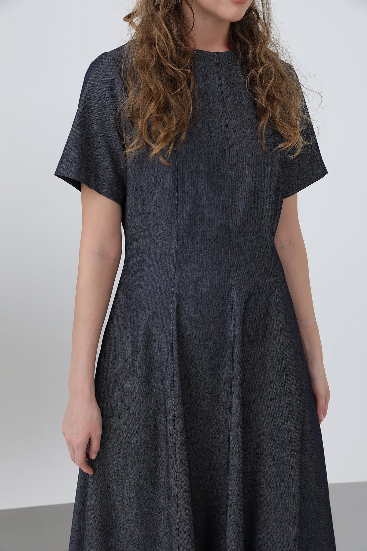 Kadın Denim Açılımlı Midi Elbise - 32308ELB