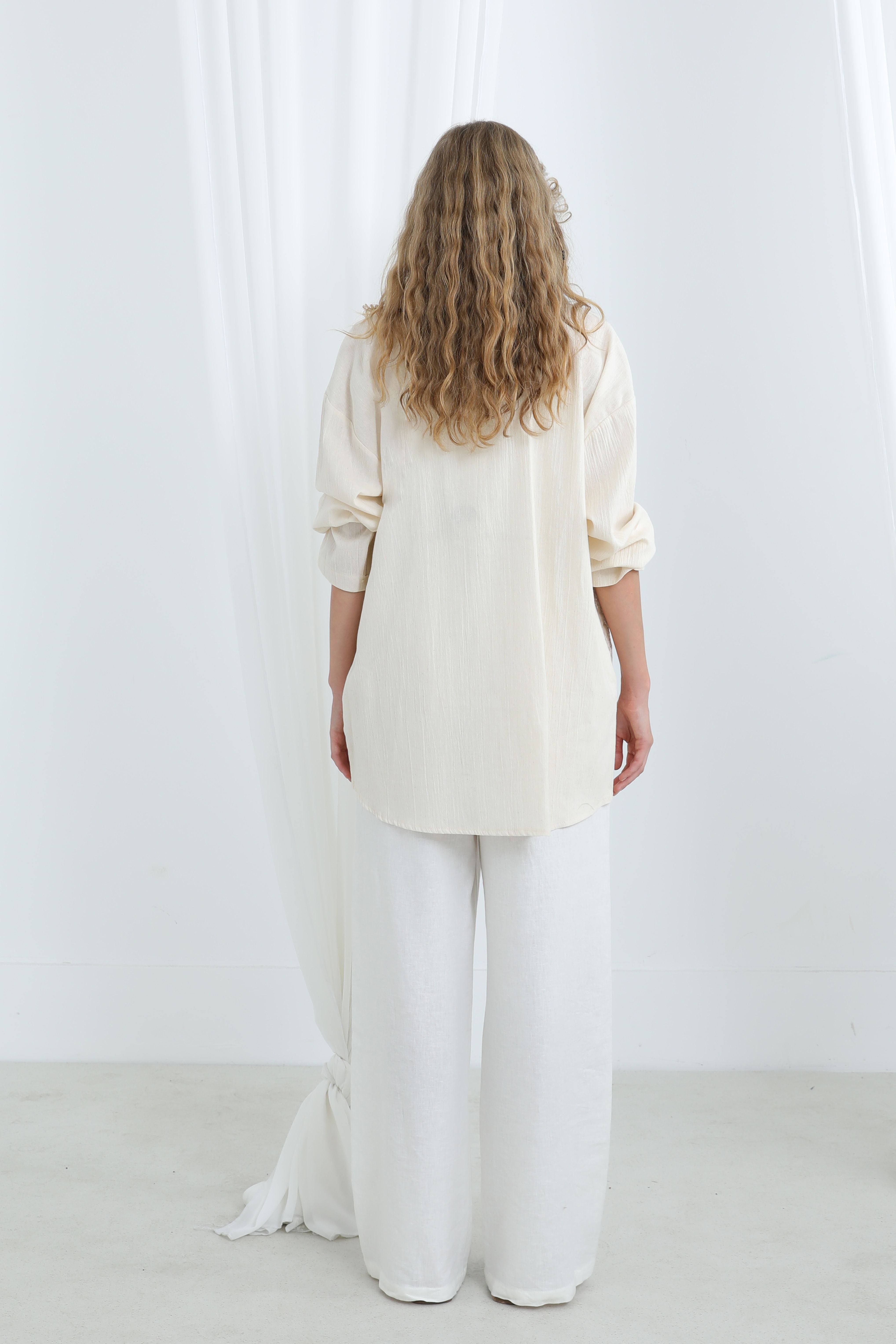 Kadın Dantel Geçişli Gömlek -32325GML