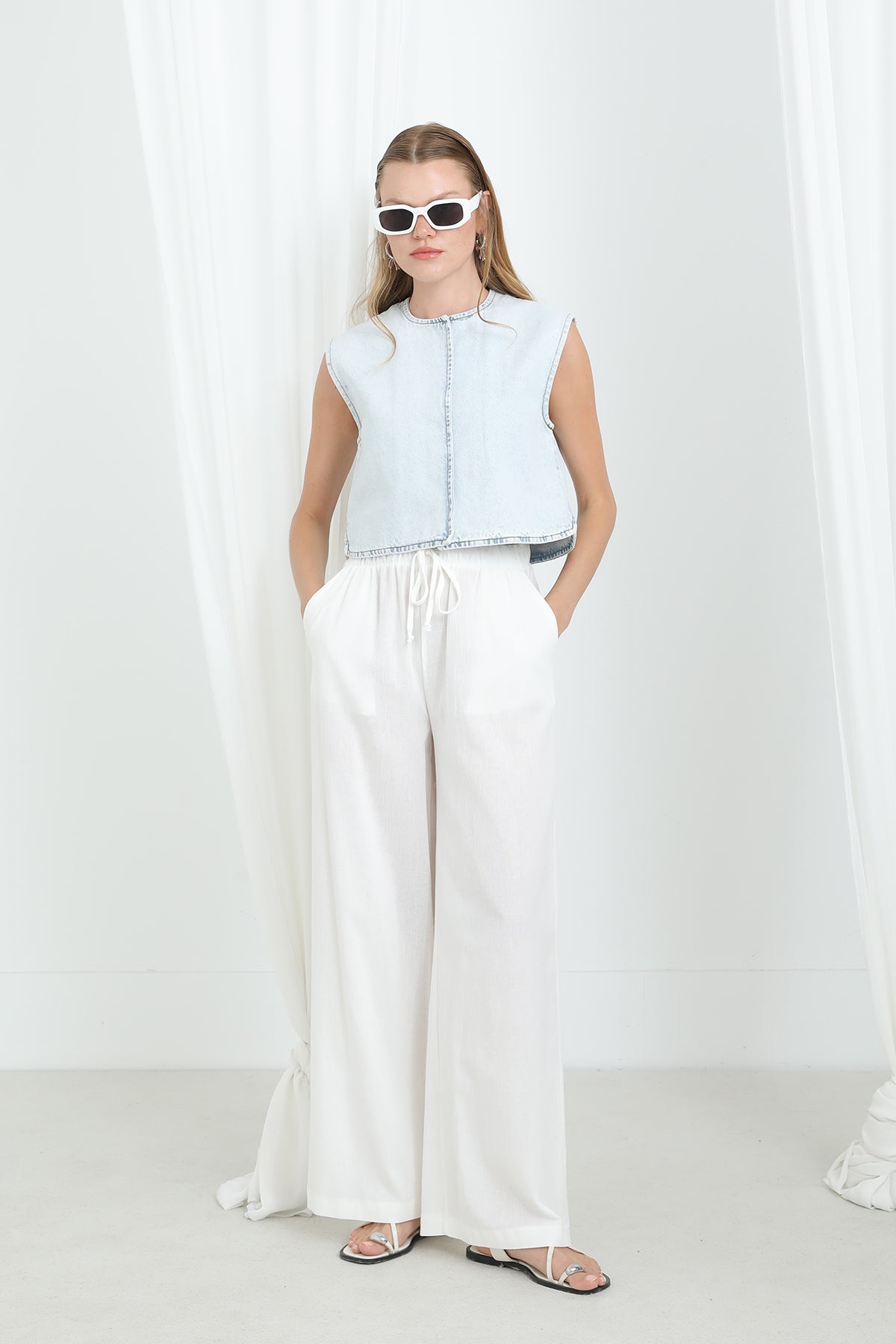 Kadın Beli Lastikli Bol Paça Pantolon -32331PNT