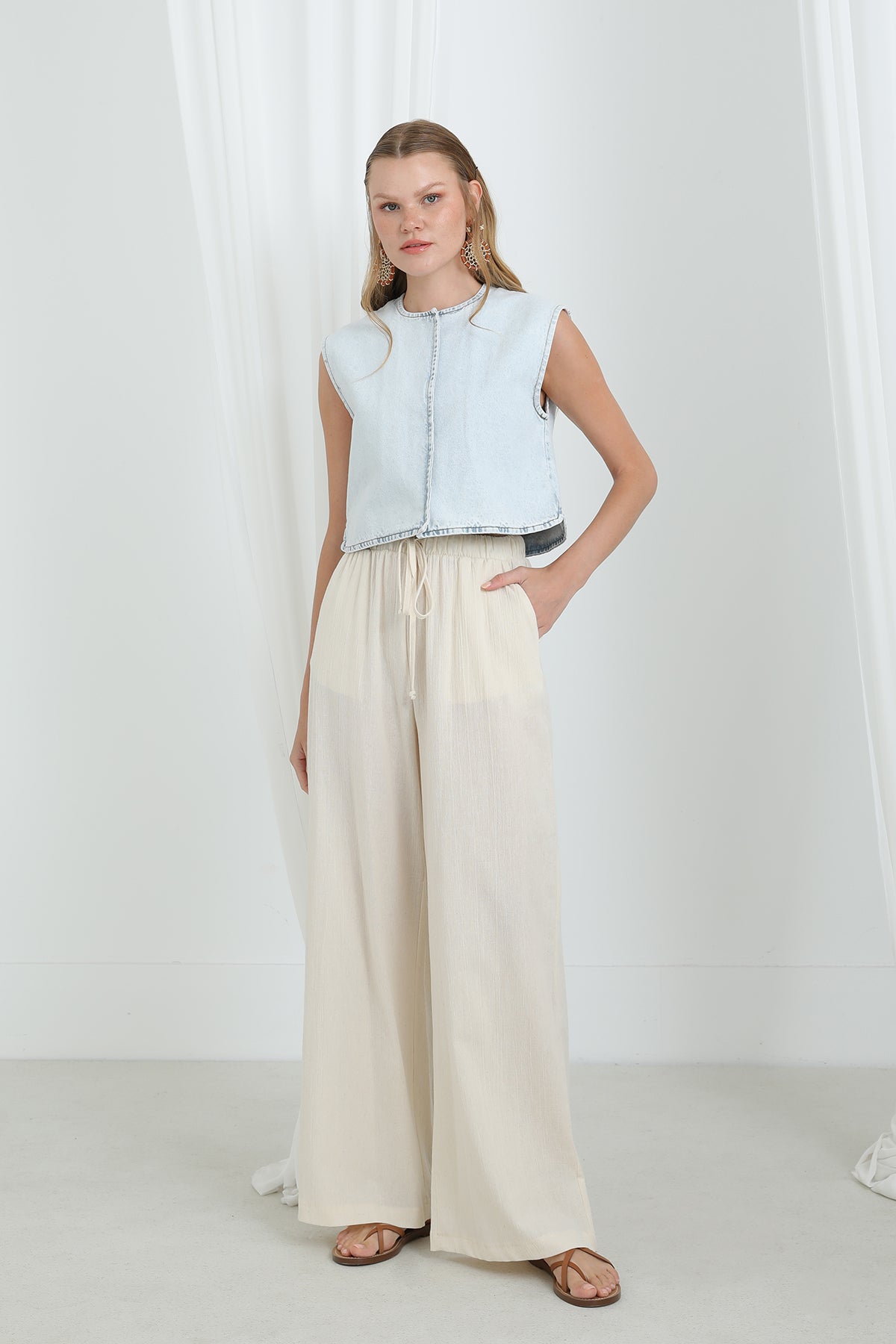 Kadın Beli Lastikli Bol Paça Pantolon -32331PNT