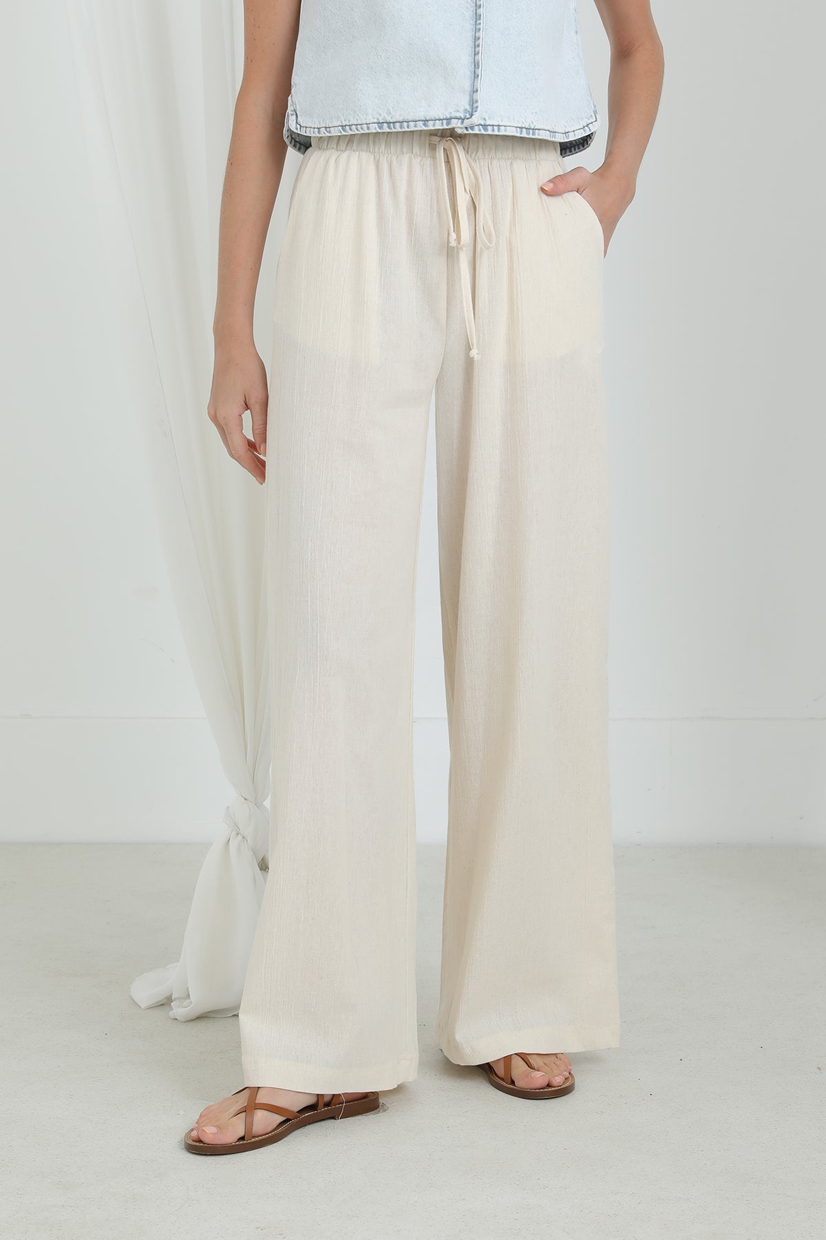 Kadın Beli Lastikli Bol Paça Pantolon -32331PNT