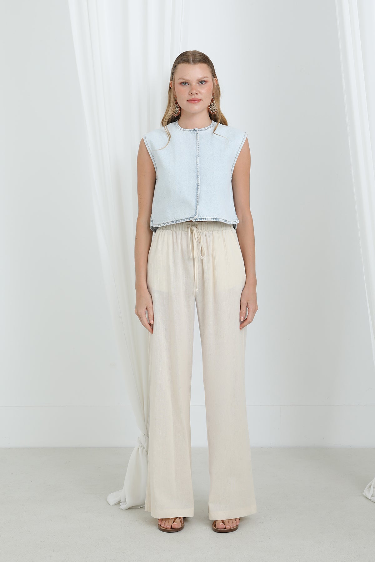 Kadın Beli Lastikli Bol Paça Pantolon -32331PNT