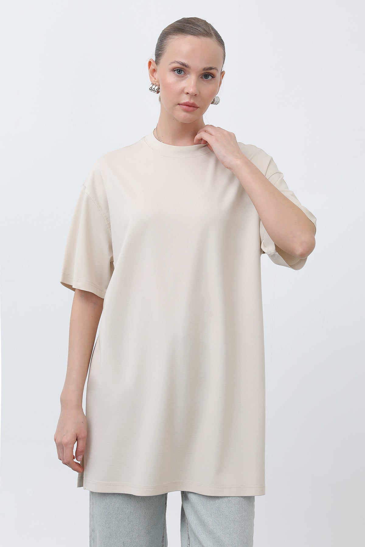 Kadın Uzun Bol Kesim Tshirt - 40009TSH