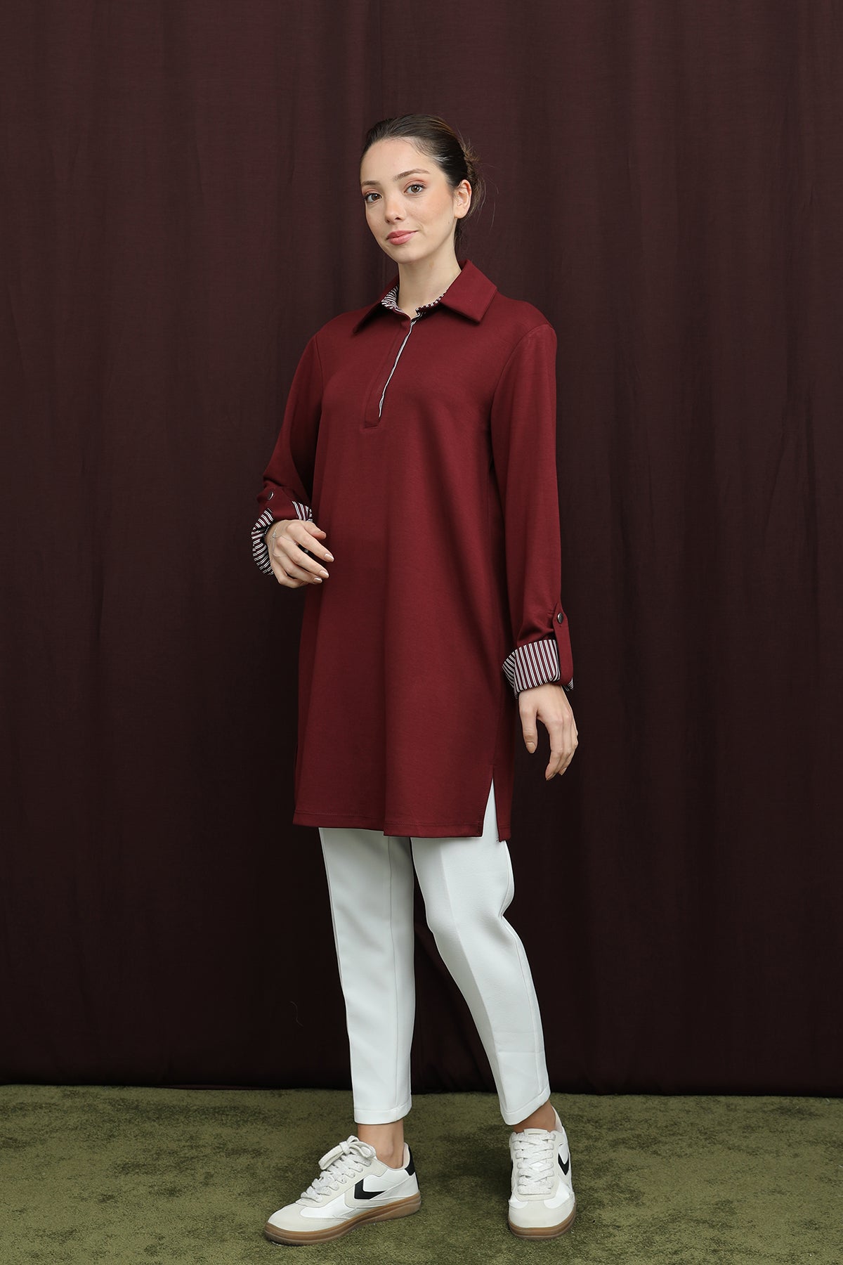 Kadın Basıc Pat ve Kol Detaylı  Tunik  -  10724TUN