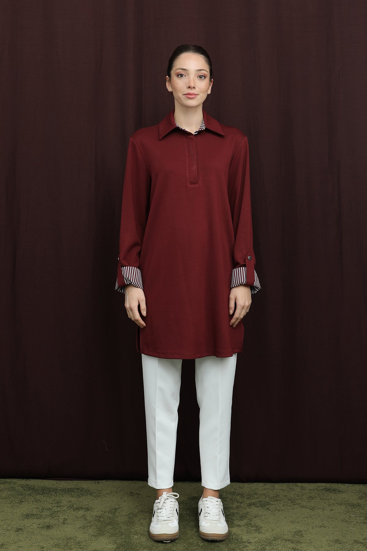 Kadın Basıc Pat ve Kol Detaylı  Tunik  -  10724TUN