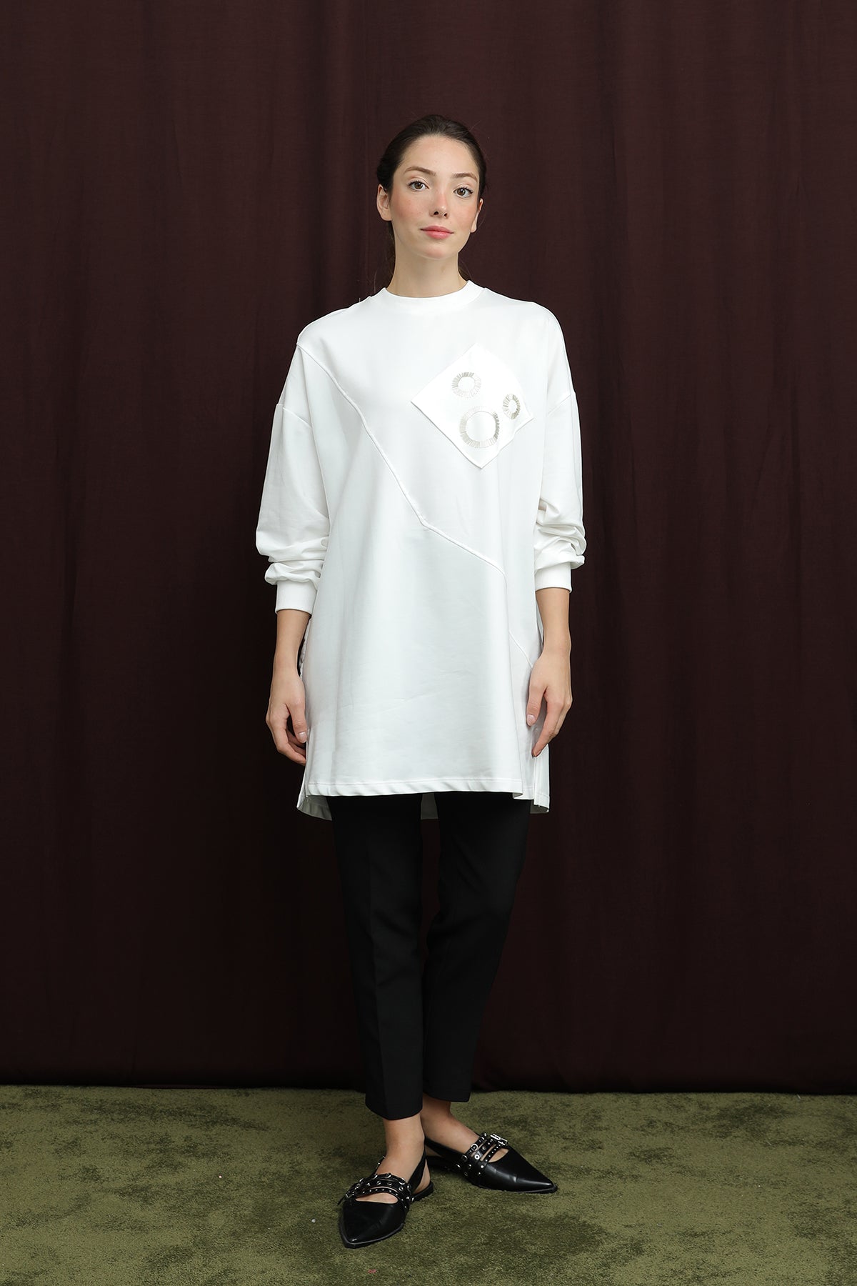 Kadın Aplikeli İşlemeli Tunik - 10727TUN