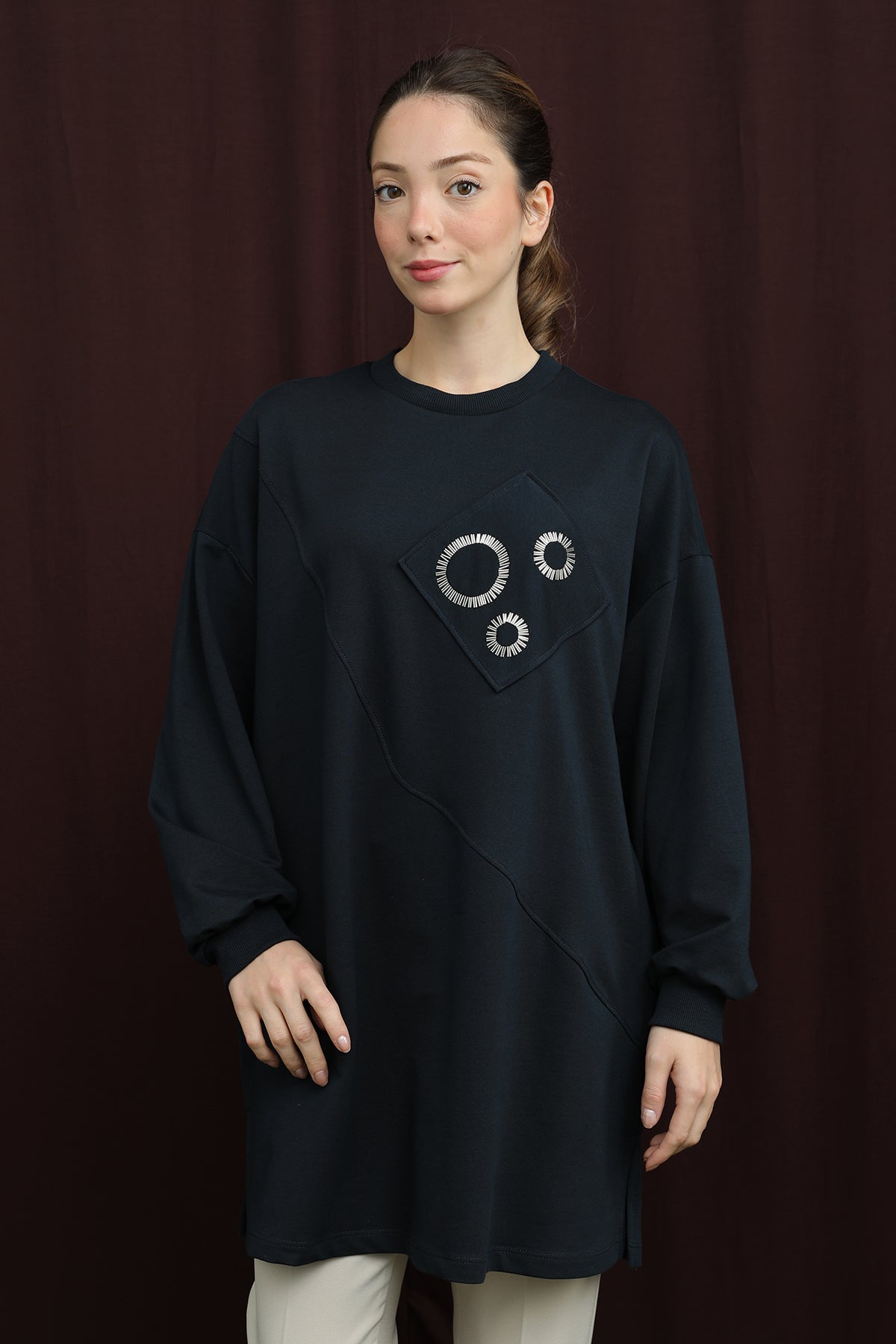 Kadın Aplikeli İşlemeli Tunik - 10727TUN