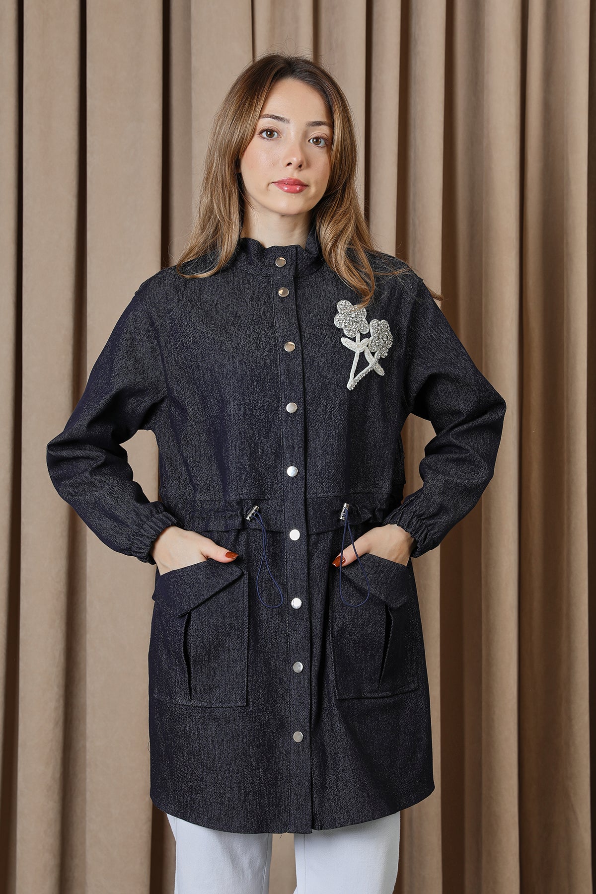 Kadın Beli Tünelli ve Aksesuarlı Denim Tunik - 10732TUN