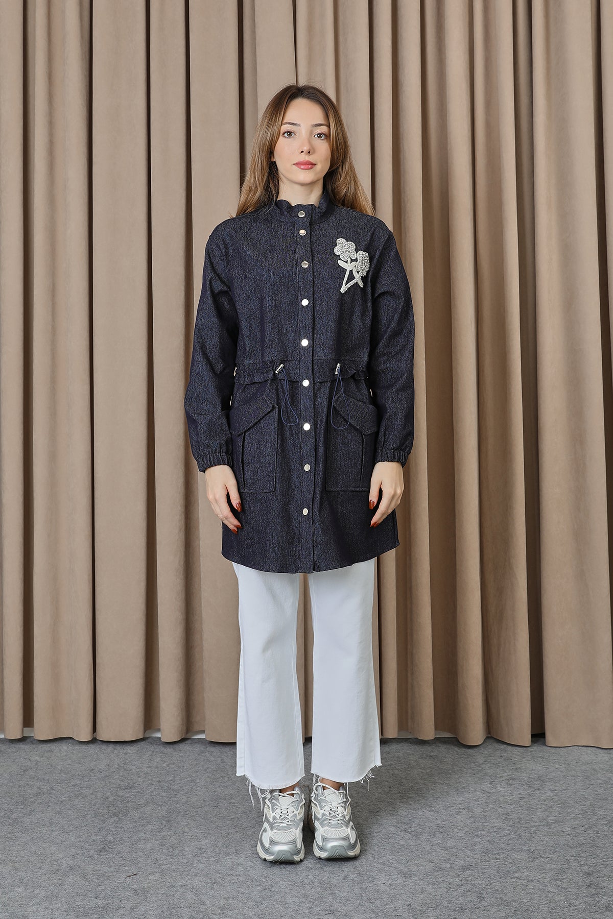 Kadın Beli Tünelli ve Aksesuarlı Denim Tunik - 10732TUN