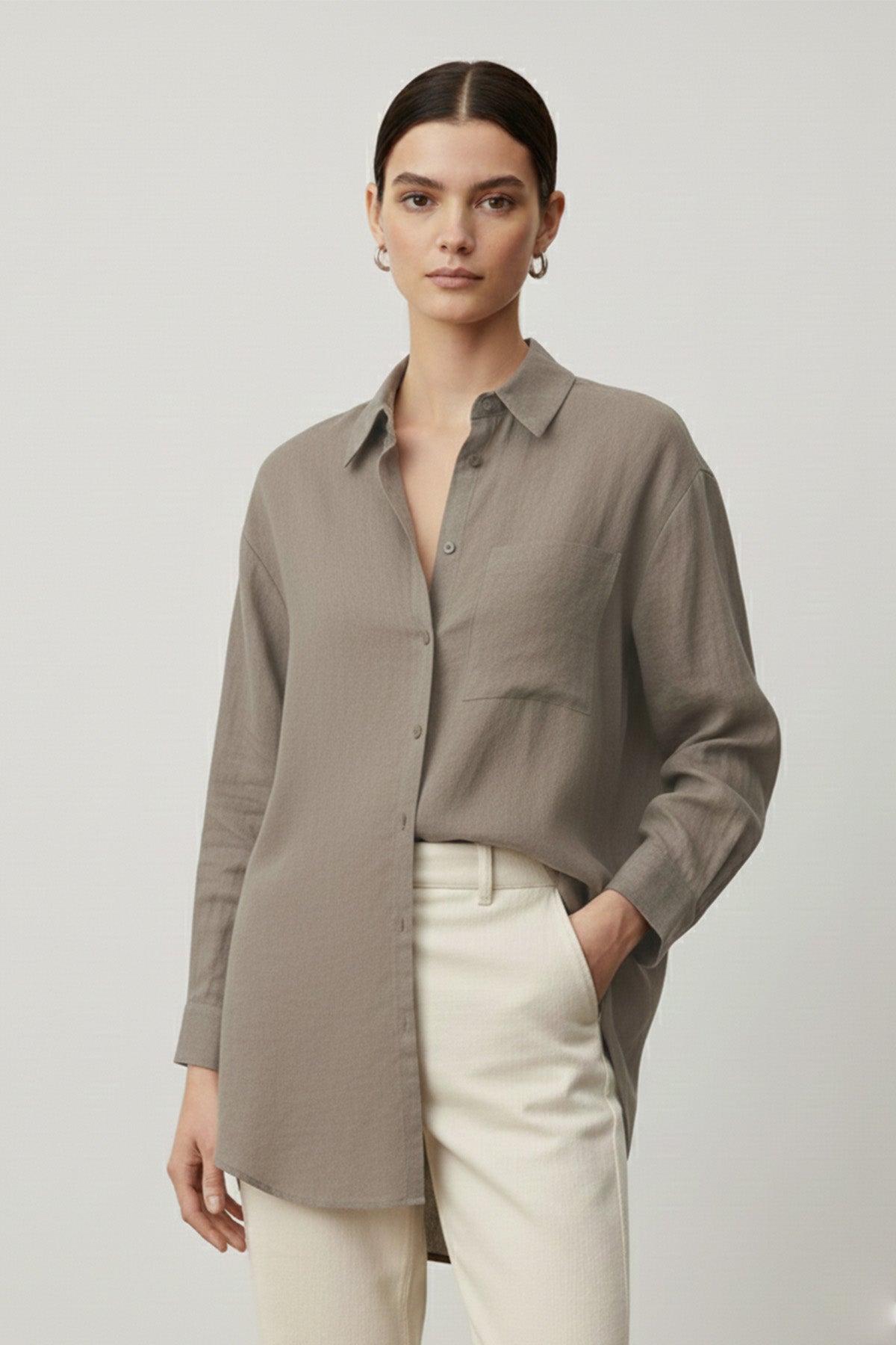 Kadın Uzun Kollu Düğmeli Salaş Gömlek – 10744GML