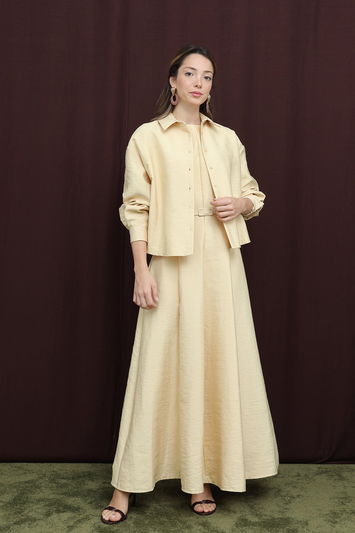 Kadın Beli Kemerli Gömlek Elbise - 12650ELB