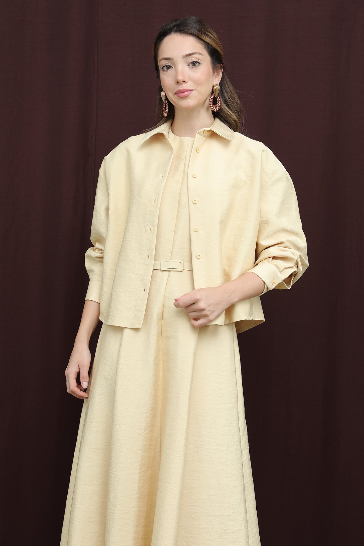 Kadın Beli Kemerli Gömlek Elbise - 12650ELB