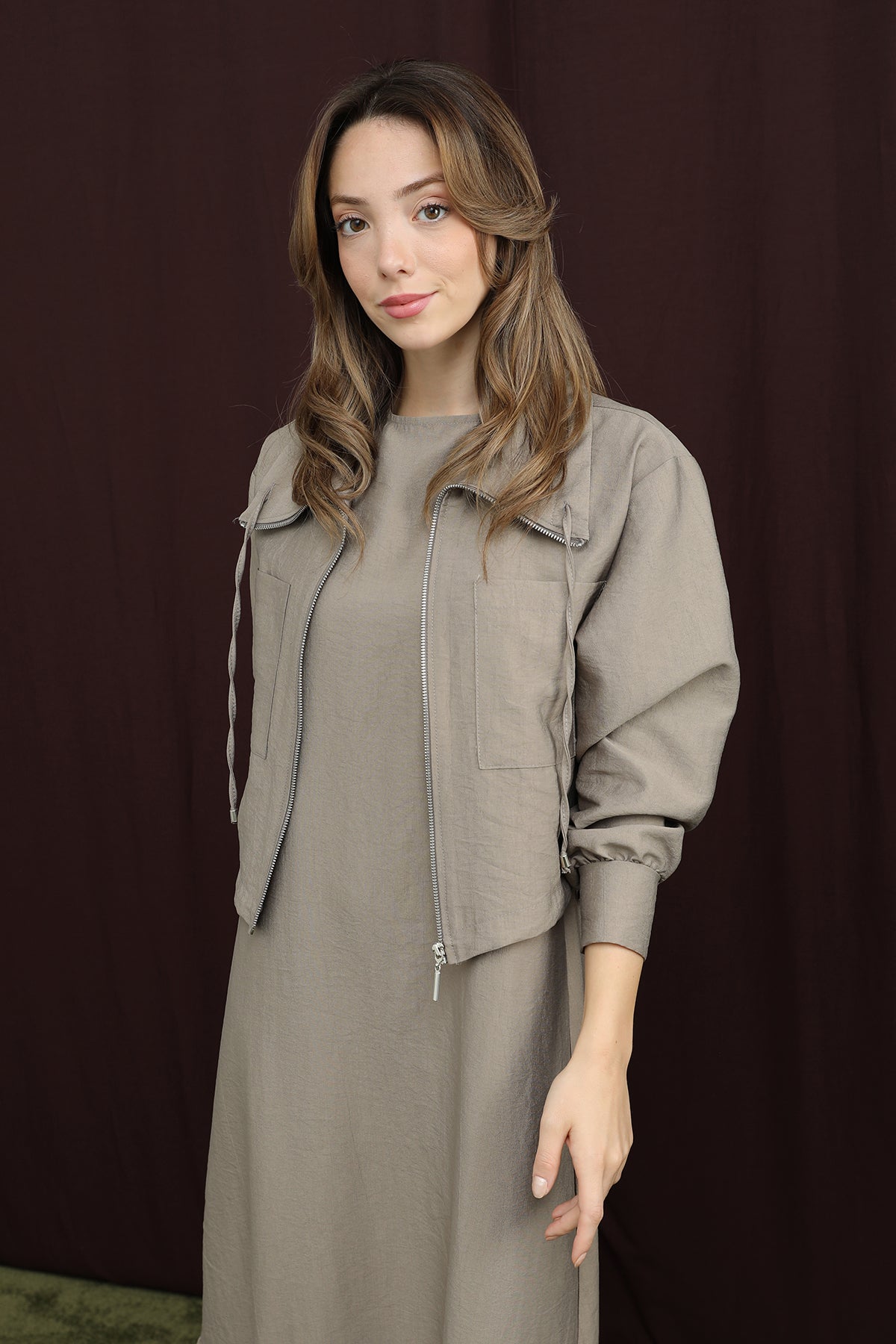 Kadın Crop Ceket Detaylı İkili Elbise - 12651TKS