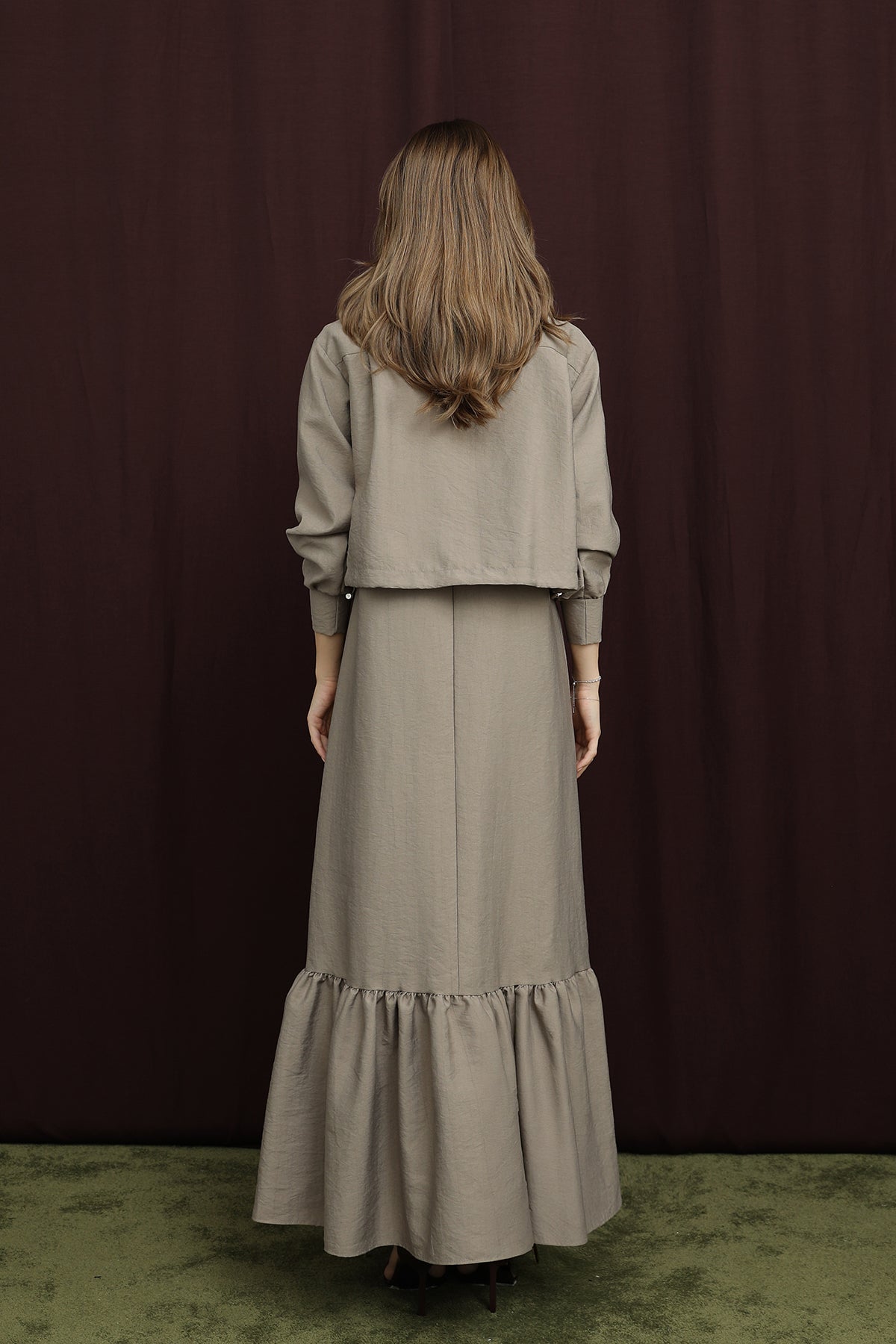 Kadın Crop Ceket Detaylı İkili Elbise - 12651TKS