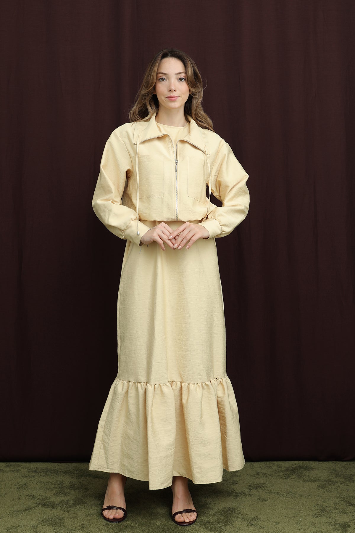 Kadın Crop Ceket Detaylı İkili Elbise - 12651TKS