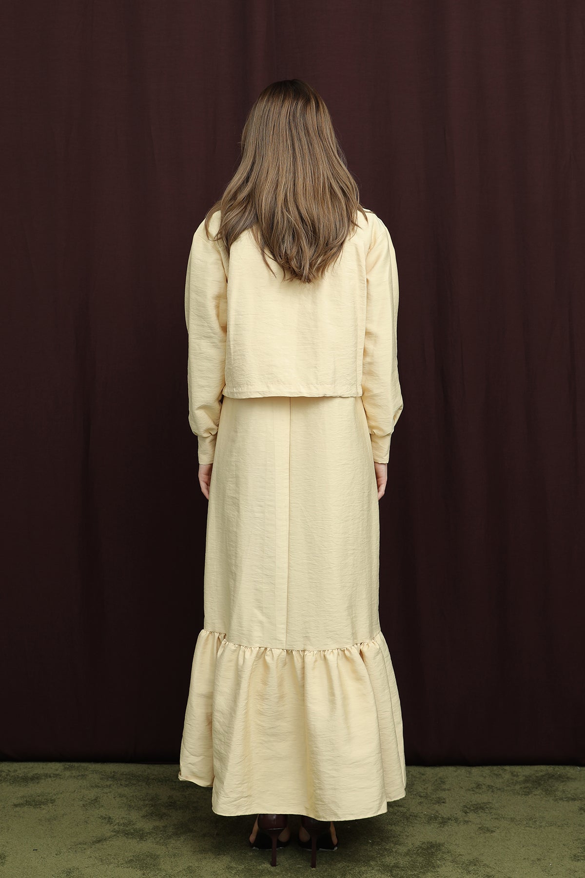 Kadın Crop Ceket Detaylı İkili Elbise - 12651TKS