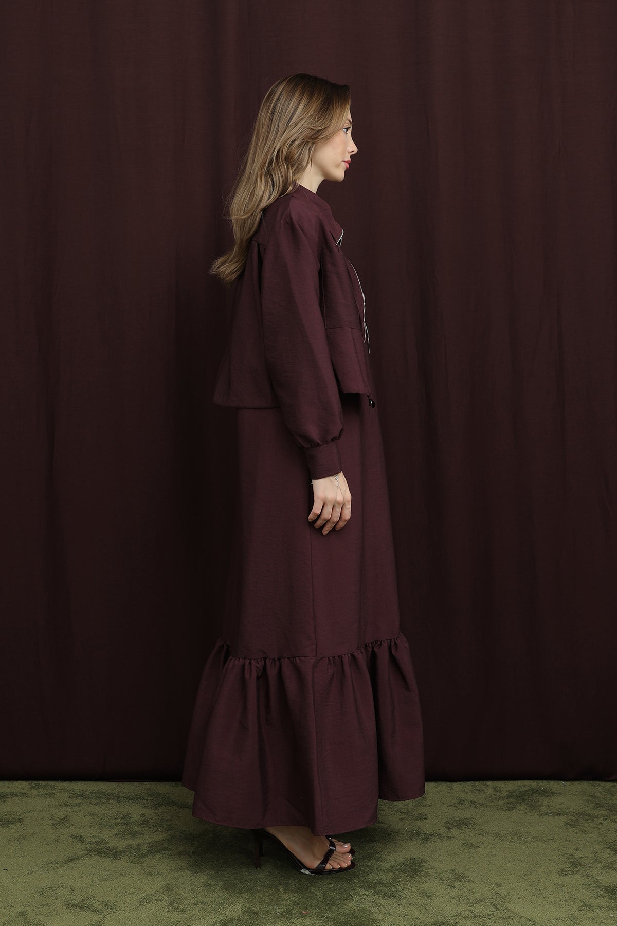 Kadın Crop Ceket Detaylı İkili Elbise - 12651TKS