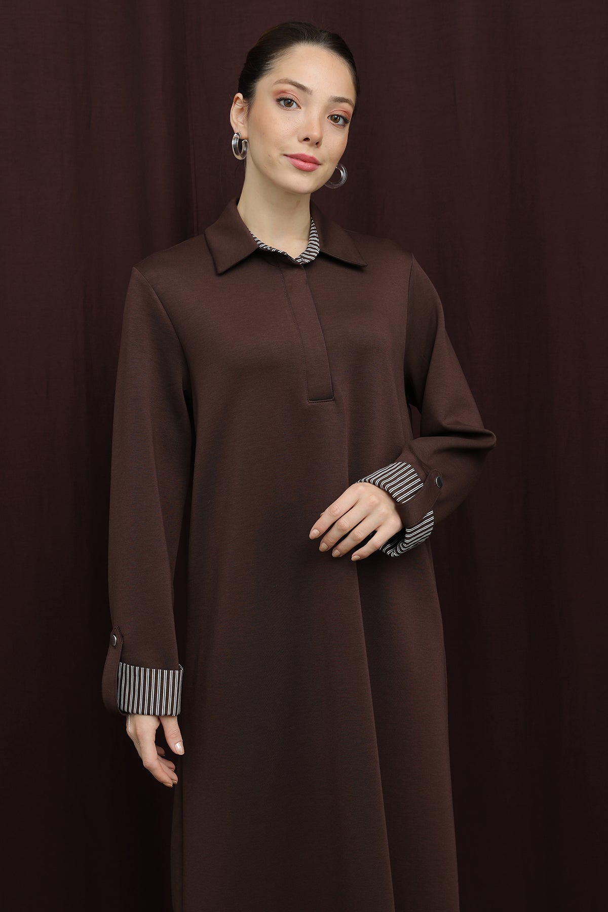 Kadın Gizli Patlı Polo Yaka  Elbise - 12652ELB