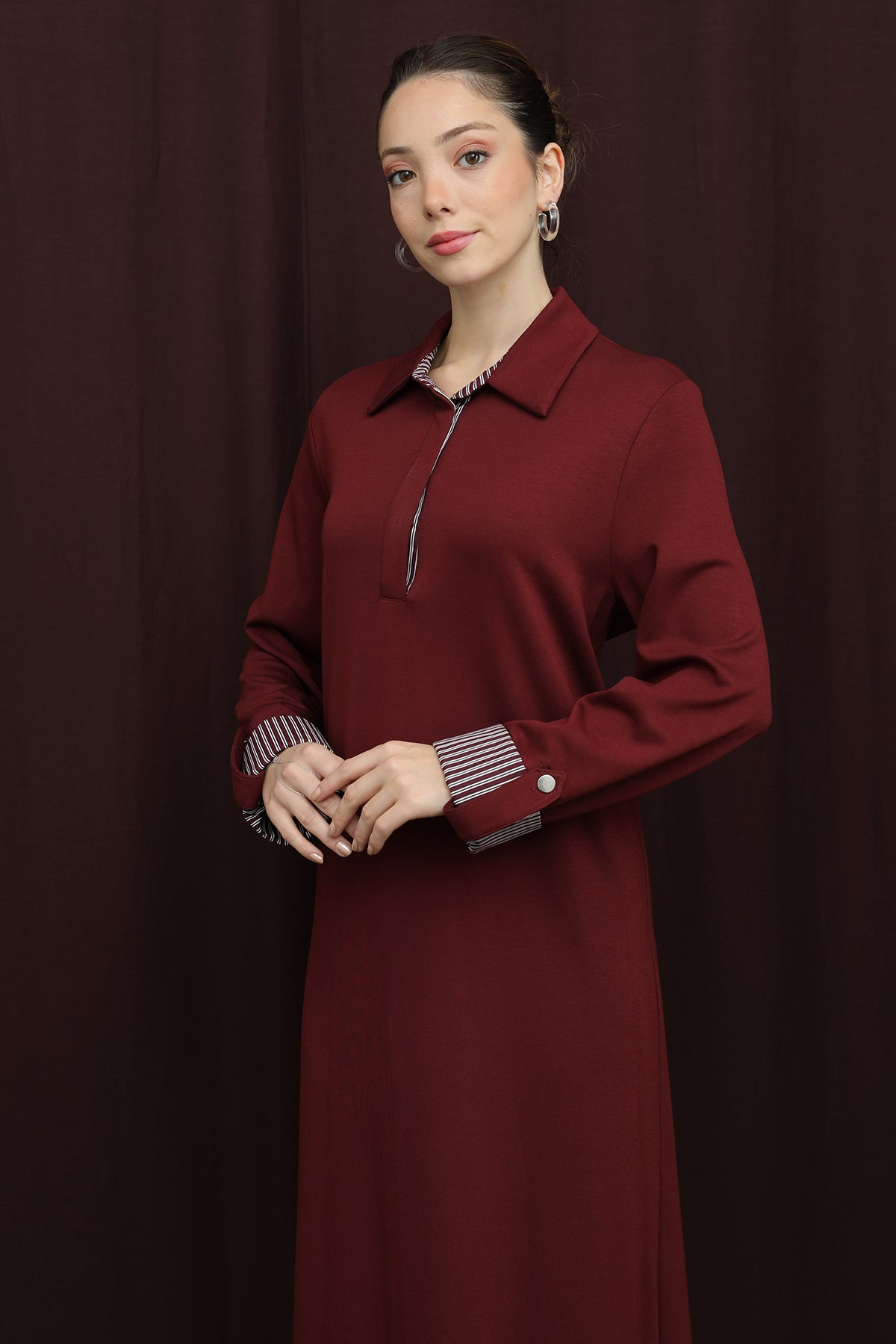 Kadın Gizli Patlı Polo Yaka  Elbise - 12652ELB