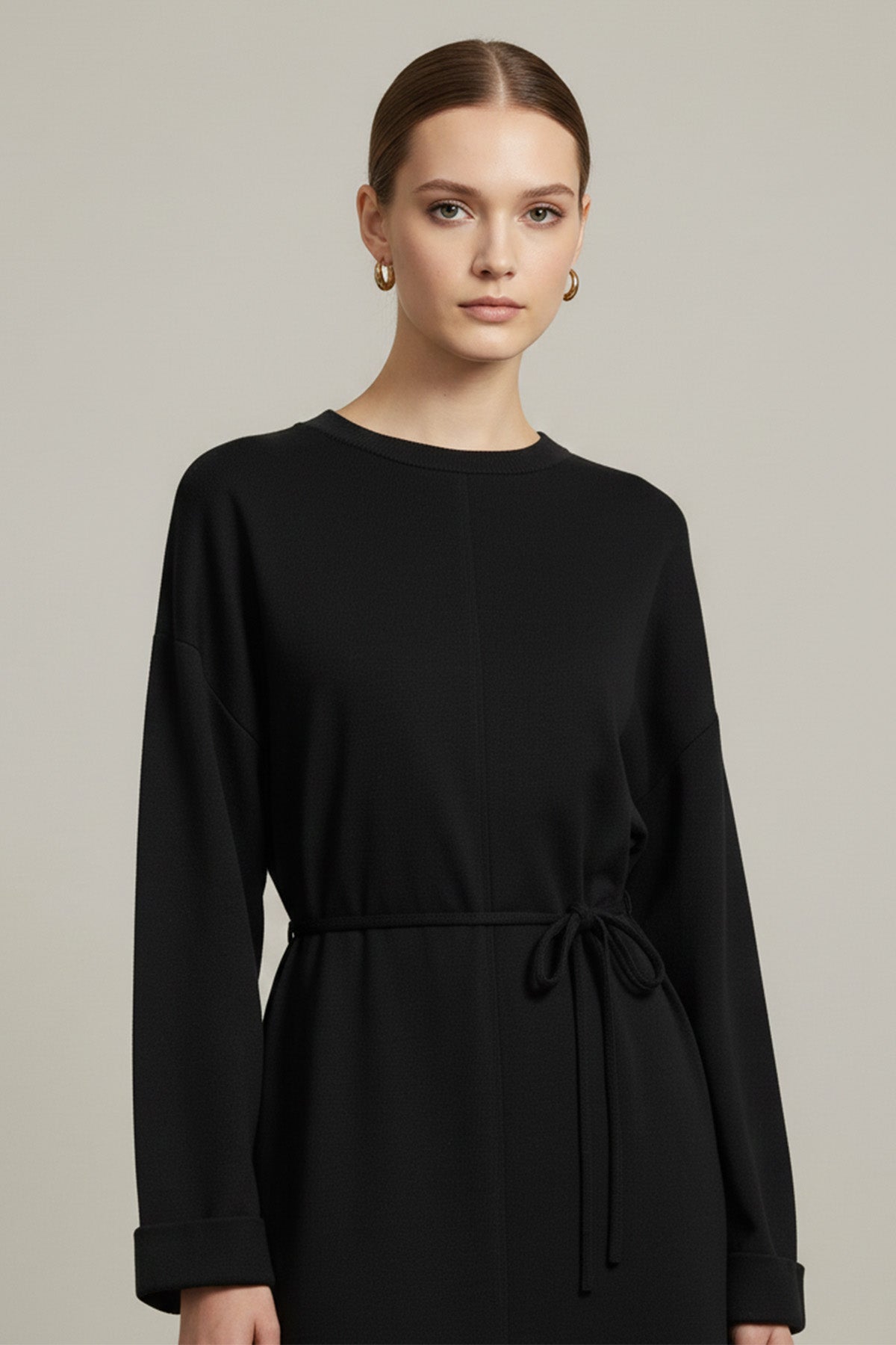 Kadın Kuşaklı Rahat Kesim Uzun Triko Elbise – 12664ELB