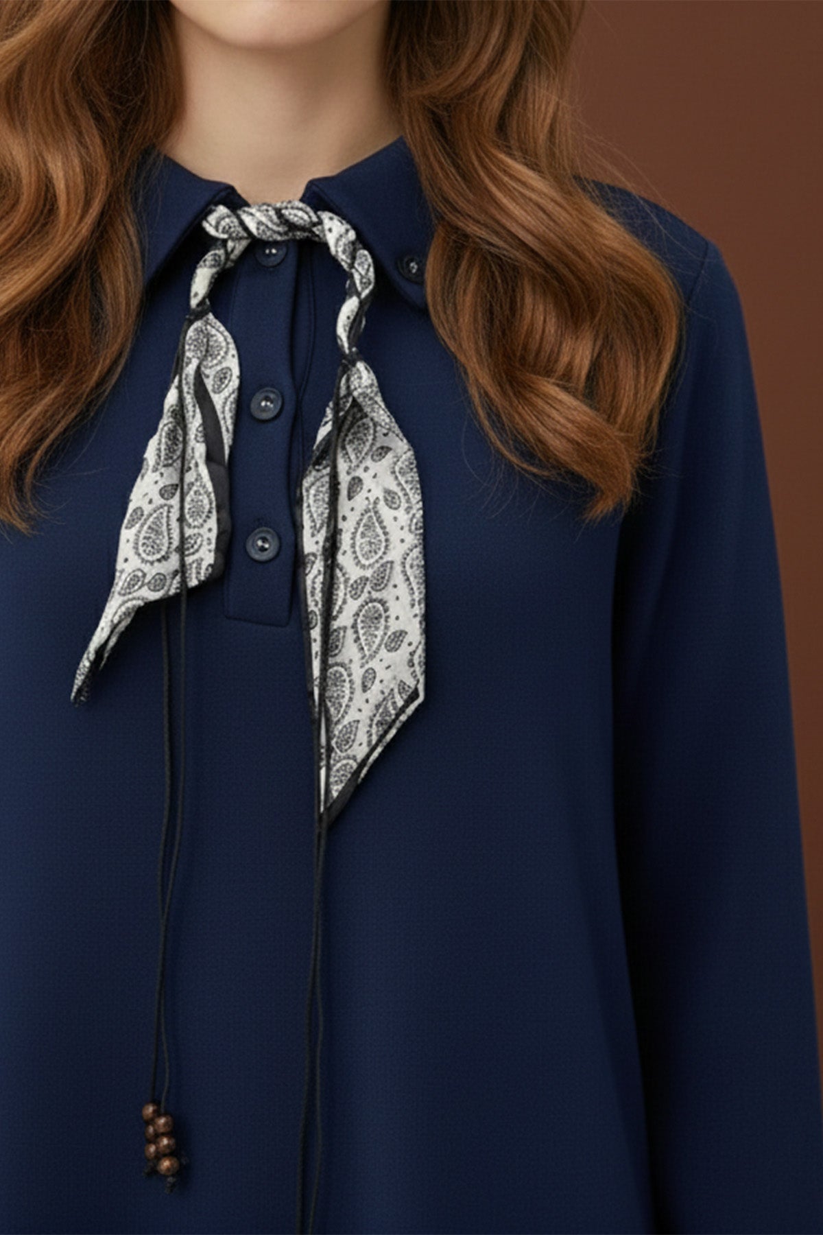 Kadın Fular Detaylı Polo Yaka Rahat Kesim Uzun Elbise – 12666ELB