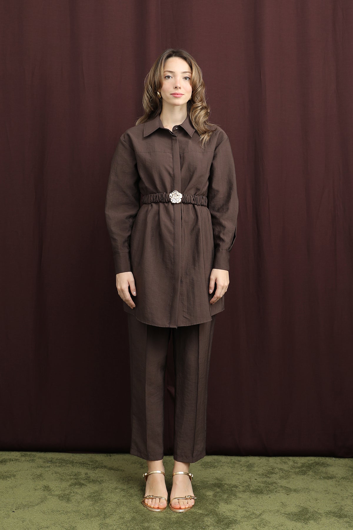 Kadın Gizli Patlı Beli Lastik Kemerli Takım - 14388TKS