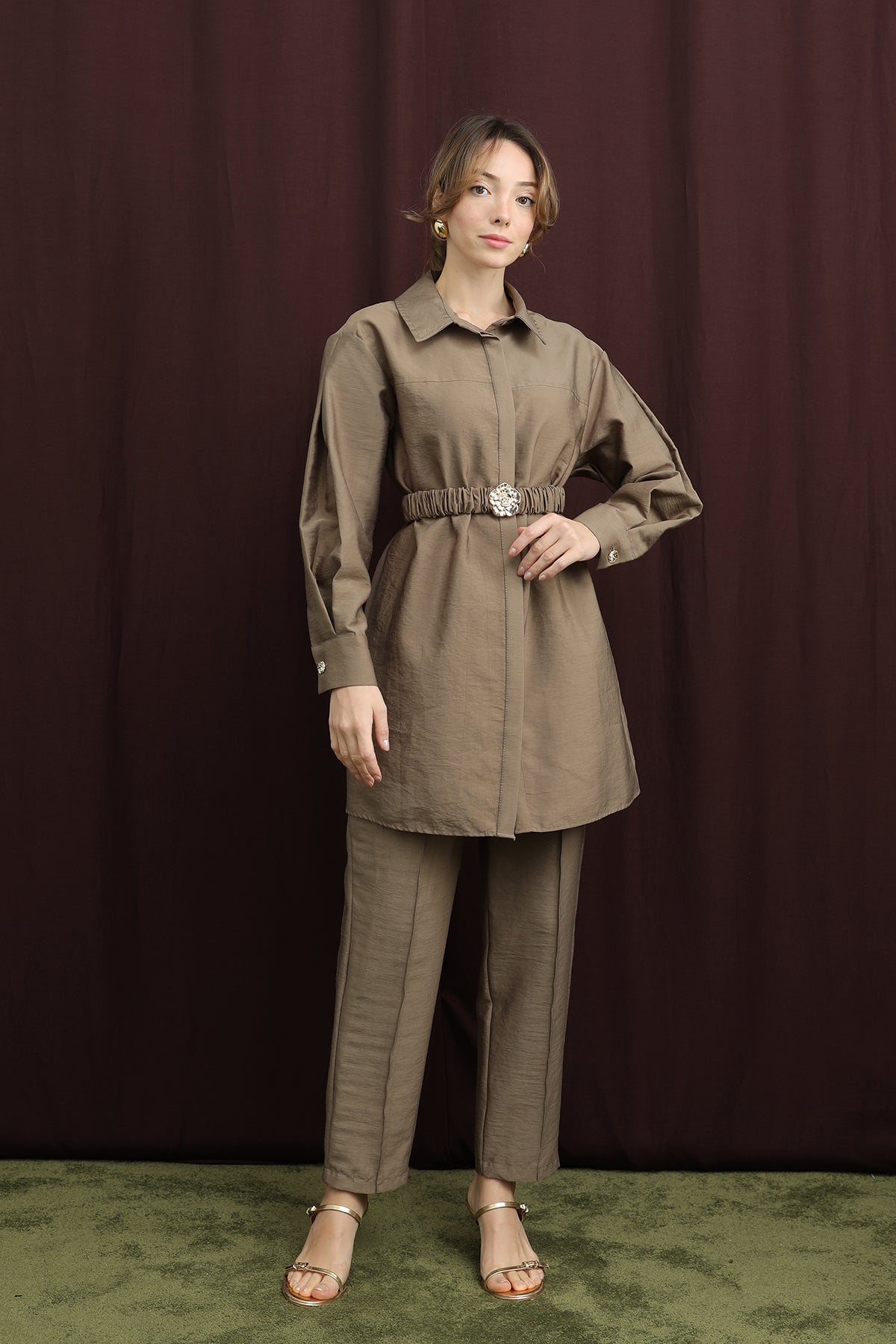 Kadın Gizli Patlı Beli Lastik Kemerli Takım - 14388TKS